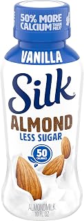 Silk Less Sugar Vanilla Almondmilk Shelf-Stable, Dairy-Free Vegan Non-GMO, 10oz Pack of 12 - High Calcium Pantry Staple