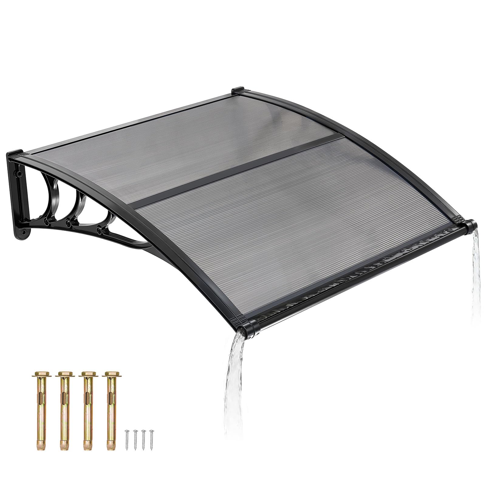 VEVOR Vordach für Haustür, 965x1017 mm, Pultbogenvordach, Überdachung mit Entwässerung & ABS-Halterung, Regen-, Schnee- & Sonnenschutz, Polycarbonat-Türdach für Veranda & Terrasse, Rauchgrau
