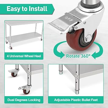 Kitchen Table Work Table Stainless Steel Commercial Kitchen Work Table with Shelf Back Panel on Wheels for Restaurant Home Hotel 152 x 60 x 89 cm