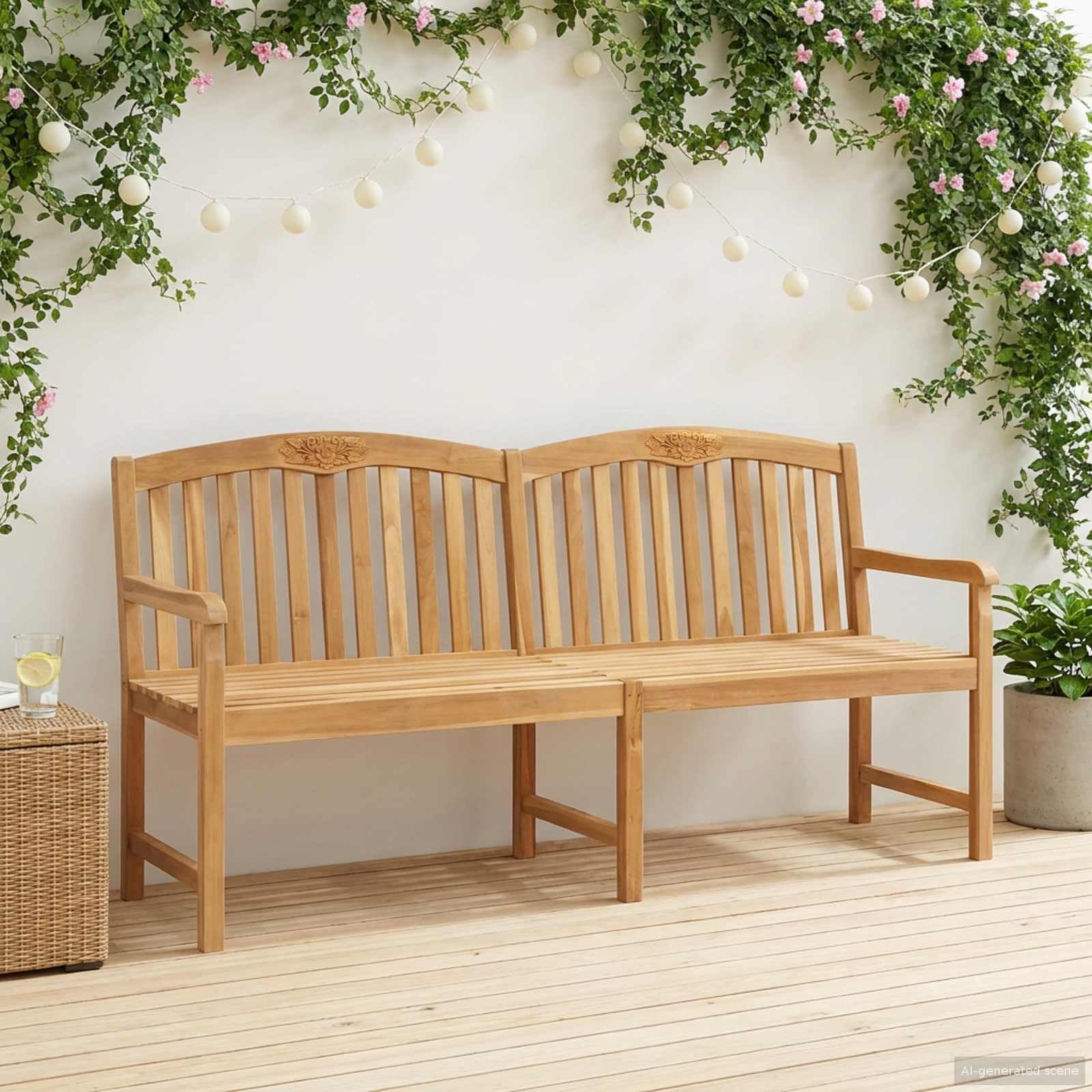 vidaXL Ręcznie rzeźbiona ławka różana naturalny 150 x 60 x 90 cm, Meble Ogrodowe, Ławka z Teakowego Drewna, Siedzenie w Ogrodzie, Rustykalny Relaks, Wygodne Miejsca