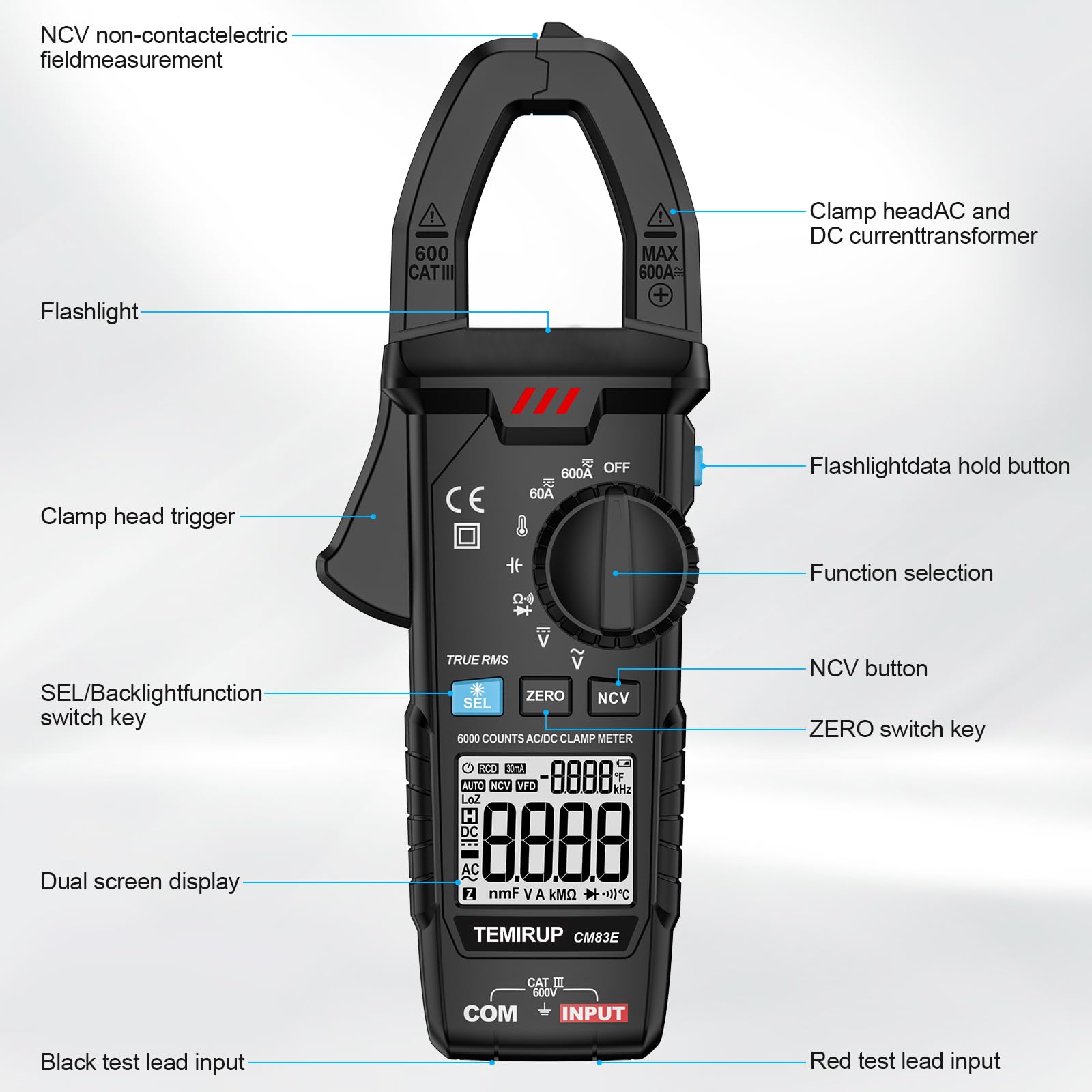 Clamp Meter 6000 Counts TRMS, 600A AC/DC Amp Meter, Multimeter Tester — Amazon image 9