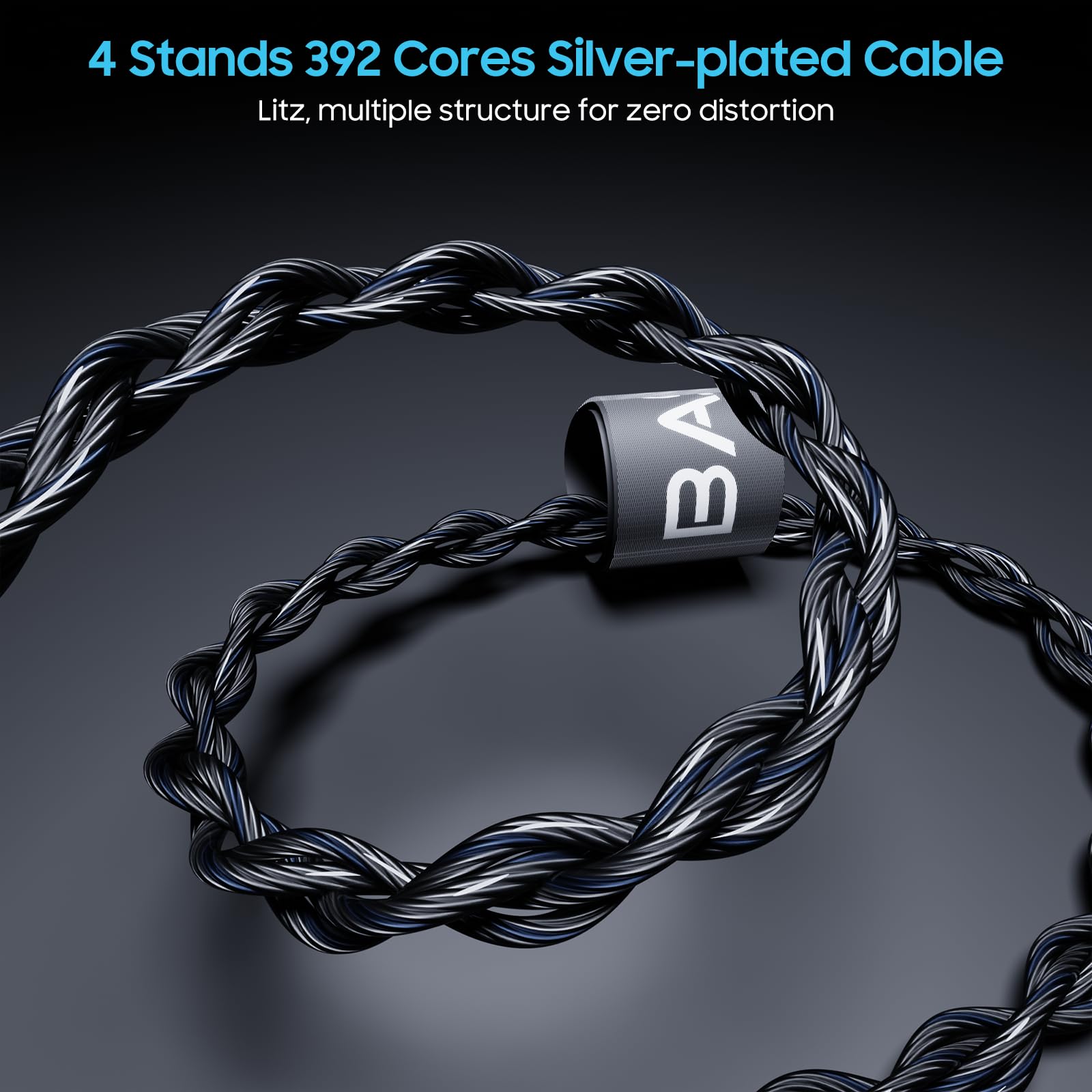 BASN Cavo per cuffie USB C DC100, cavo Litz OFC placcato argento di tipo C, cavo MMCX IEM con connettori bilanciati da 3,5/4,4 mm per auricolari musicisti (nero, tipo C/3,5/4,4 mm)