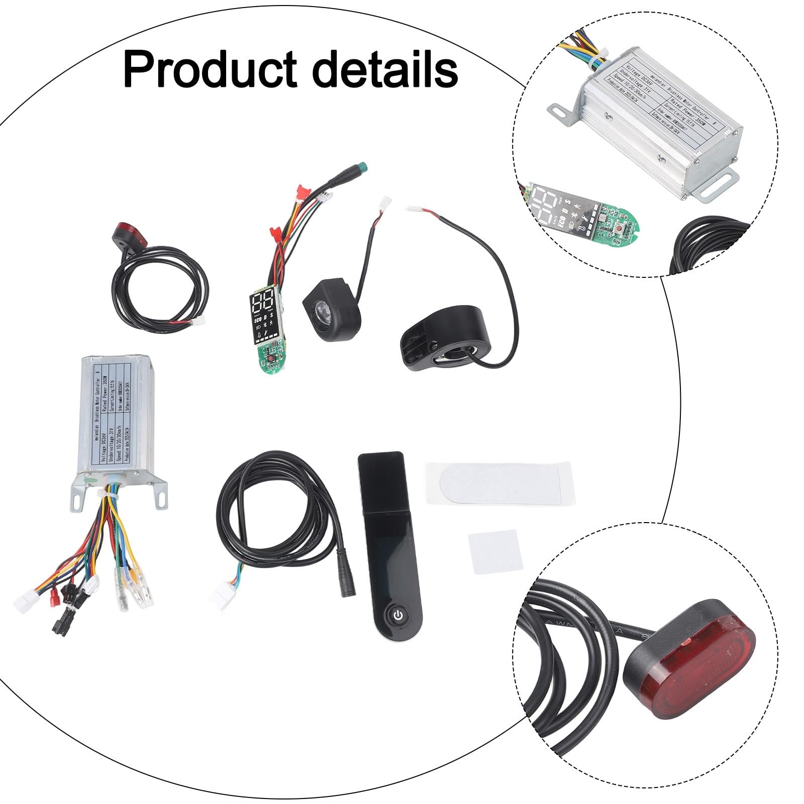 Kit de contrôleur de trottinette électrique 36 V 350 W avec écran, accélérateur et lumière pour scooter électrique, vitesse maximale de 25 km/h