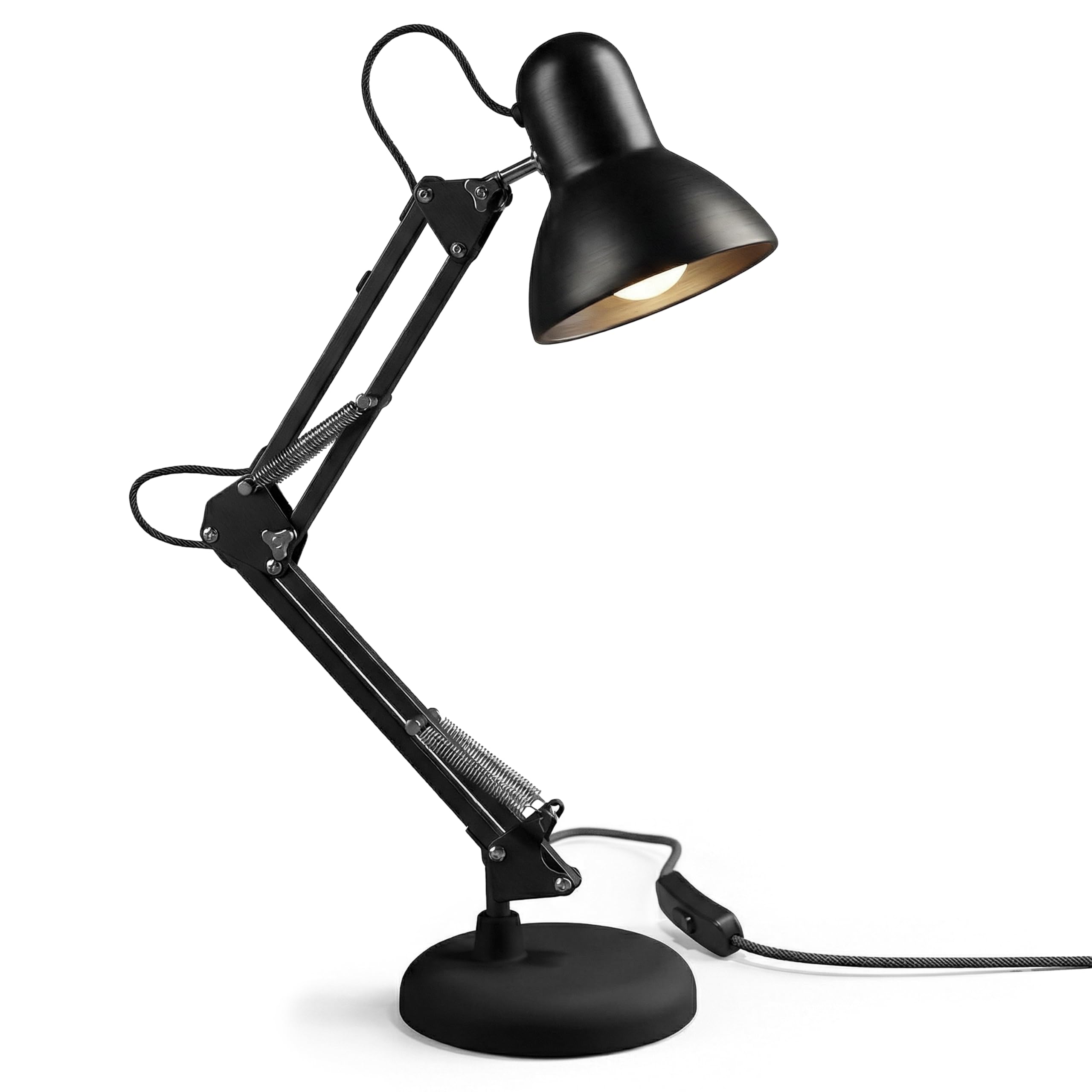 CSL - Schreibtischlampe im Retro Stil – Bürolampe – Leselampe – Vintage – Kabelschalter – Tischleuchte – elegant – in schwarz – für Arbeitszimmer, Büro, Wohnzimmer