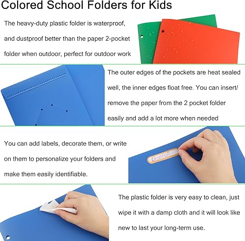 Miniatura 5 de Paquete de 6 carpetas con bolsillos y puntas, carpetas de plástico con 2 bolsillos y 3 puntas, carpetas de archivos de colores, 2 carpetas de