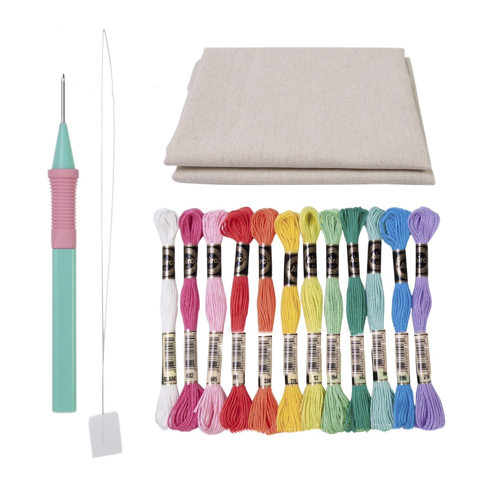Buxuaaaa Punching Needle Set for Adult Embroidery Craft, Including Embroidery Pen, 12 Color Thread, Fabric, Threader Cloth for Needlework