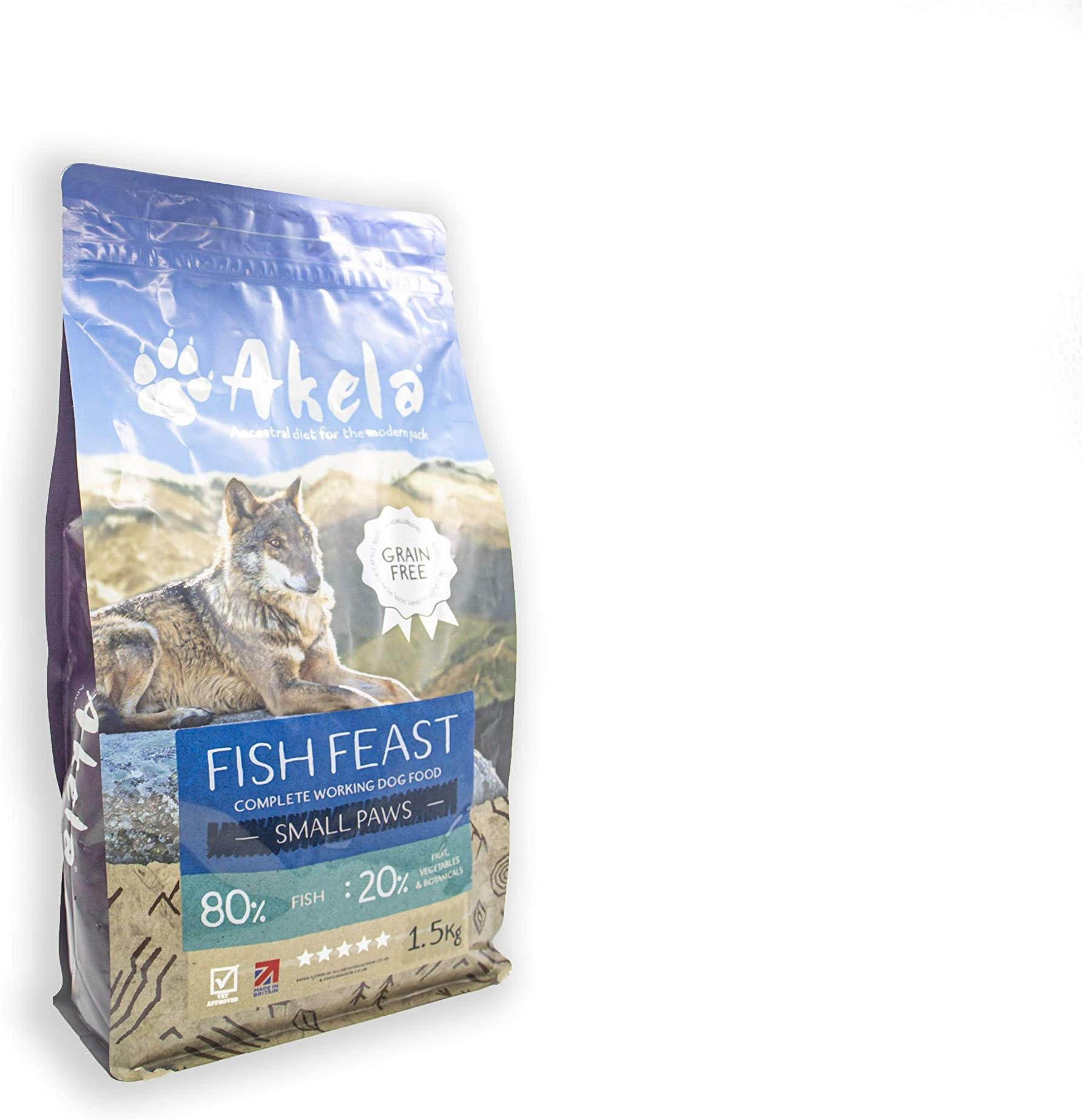 Akela Complete Dry Working Dog Food 1.5/2Kg (Fish Feast Small Paws, 1.5Kg)