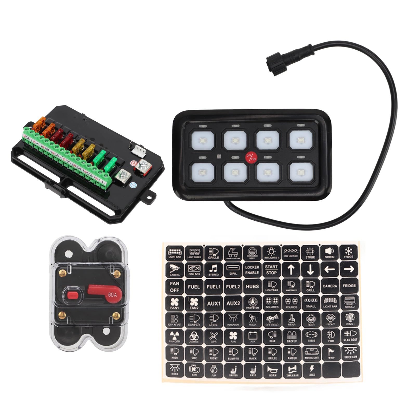 Panel Przełączników Samochodowych LED, Automatyczne ściemnianie Aluminiowego Niebieskiego światła 8 Panel Przełączników Schodowych, IP65 Uniwersalny Elektroniczny System Przekaźników Skrzynka Kontroln