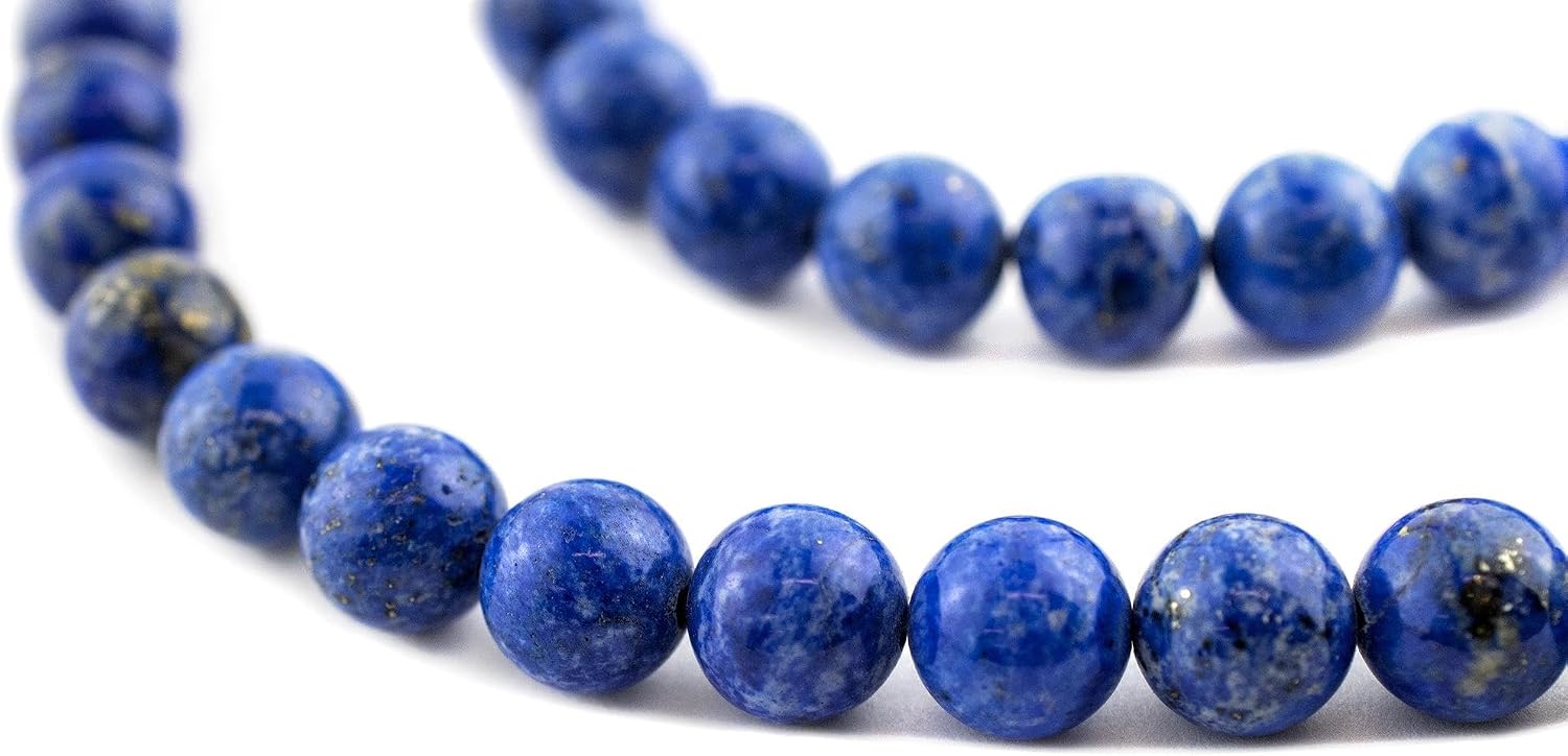 The Bead Chest Lapis Lazuli Round Beads: Mottled Design Gemstone Jewelry Supply, Full Strand, Various Sizes
