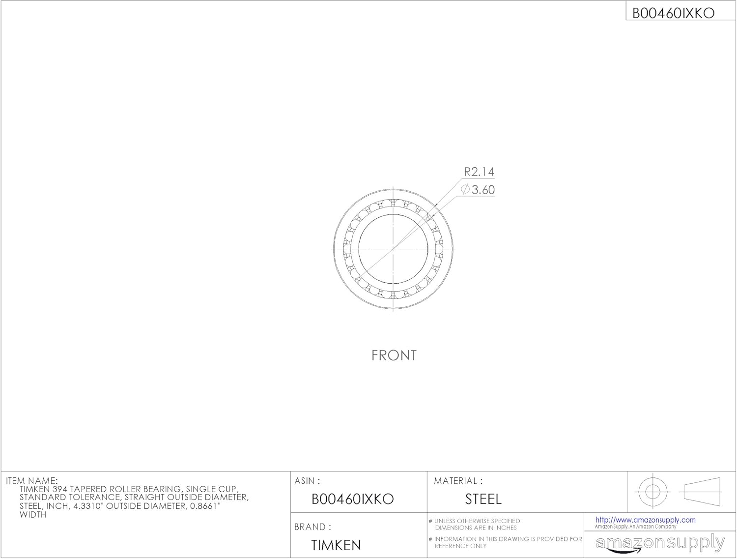 Timken Tapered Roller Bearing Cup - 394
