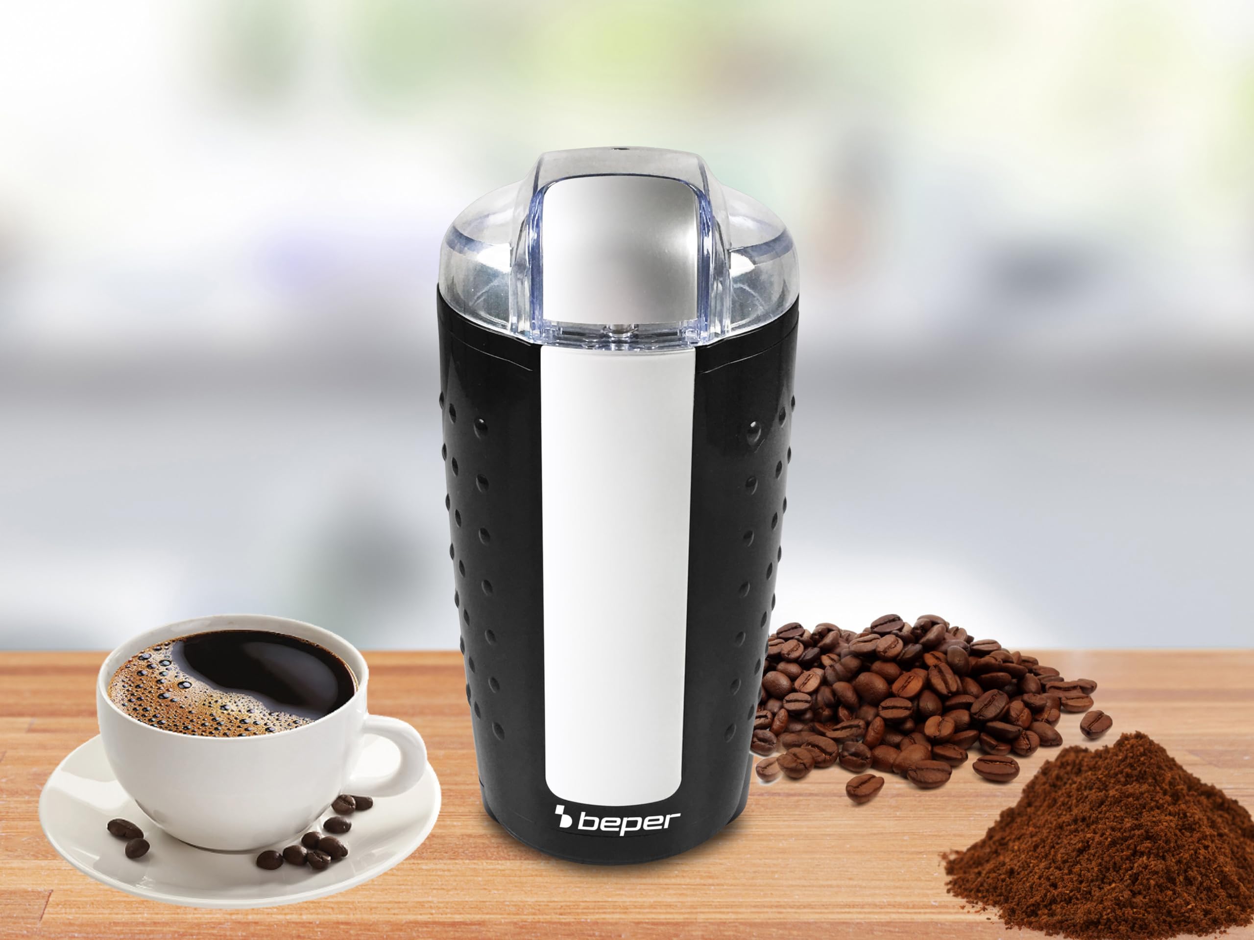 BEPER BP.581 Macina Caffe' Elettrico e Macina Spezie - Macinacaffè per Macinatura Istantanea di Chicchi di Caffè, Frutta e Semi