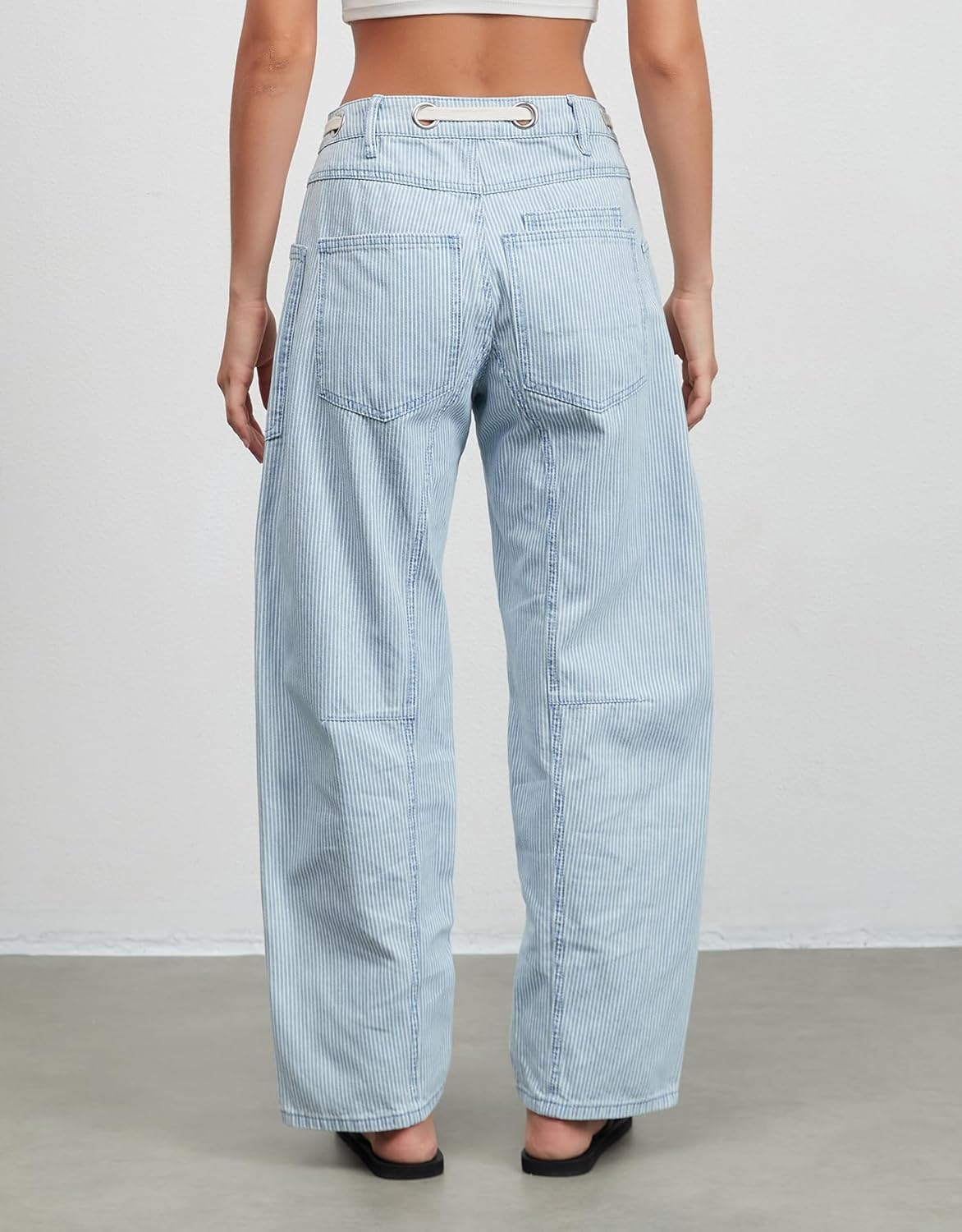 Kedera Women's Striped Barrel Jeans Trendy Mid Rise Wide Leg Baggy Pants Casual Y2K Loose Boyfriend Drawstring Jeans - Image 2