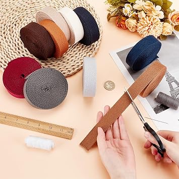PH PandaHall 38 Yards Cotton Webbing 1 Inch Polyester Cotton Webbing Straps 10 Colors Bag Handles Belt for Tote Bag Purse Strap Cloth Belt Making Outdoor Supplies DIY Crafts