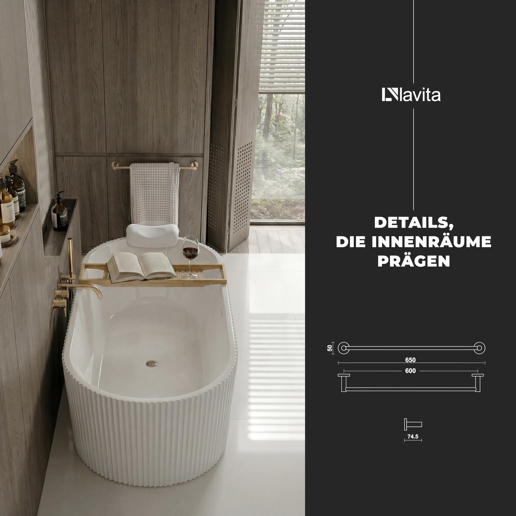 LAVITA Senso Toallero de pared dorado cepillado – Elegante toallero para baño y aseo de invitados