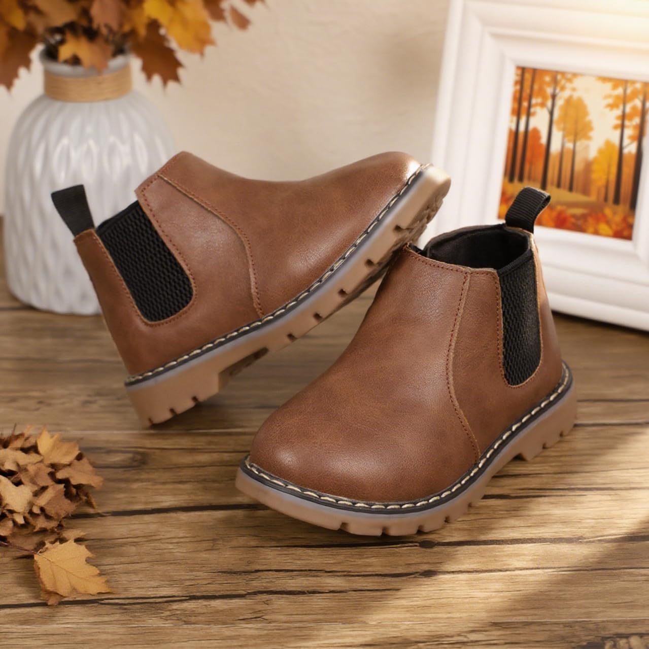 Boys Girls High Top Combat Ankle Boots Kids Waterproof PU Leather Fall Boots Winter Warm Snow Outdoor Hiking Shoes Toddler Non Slip Texture Soft Durable Walking Boot