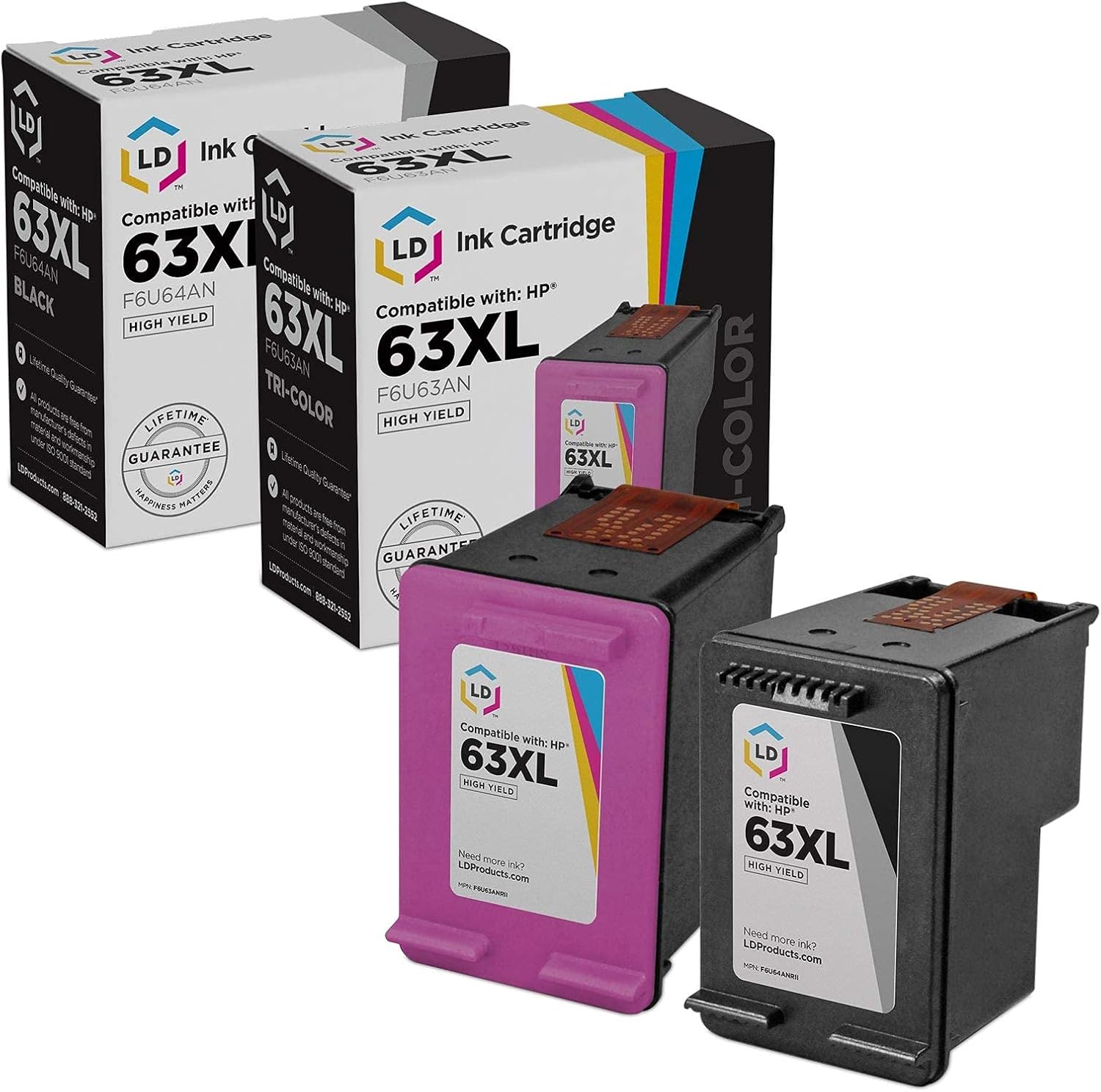LD Products Remanufactured Ink Cartridge Replacement for HP 63XL High Yield (1 Black, 1 Color, 2-Pack) Compatible w HP 1110 1111 2131 2133 2134 3636 3638 4511 4512 4520 4522 4524 4526 4528 and More
