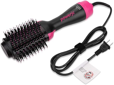 Hot Air Brush One-Step Hair Dryer Styler Straightener Curling Iron Fast Hair Styling for All Hair Type with 2 Speed Plus Cool Setting Powerjc