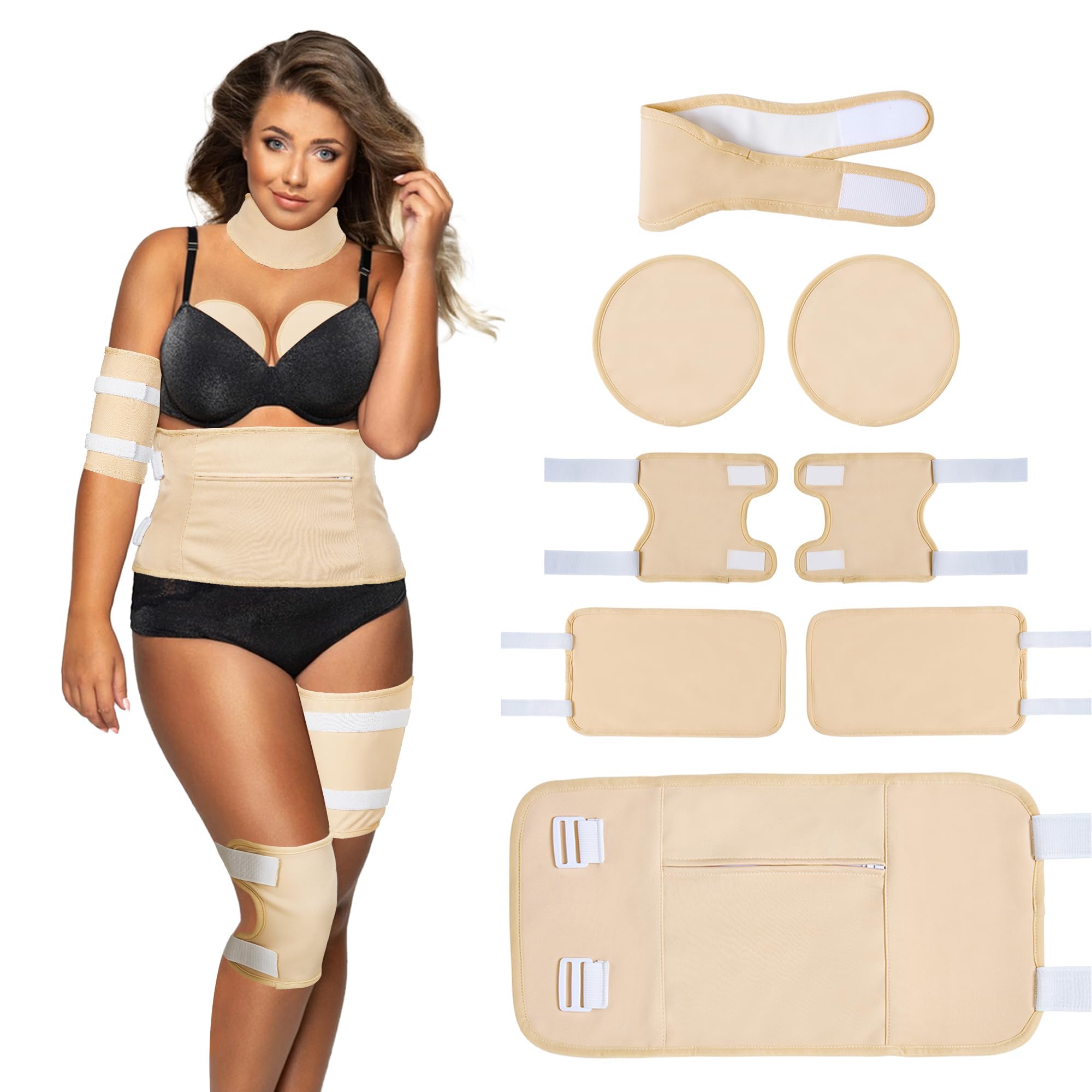 NALACAL 8PCS Castor Oil Pack Wrap Organic cotton- Castor Oil Pack Kits for Liver Detox,Breast,Neck,knee,Feet,Arm, Reusable Adjustable Elastic Strap Compress Packs for Entire Body