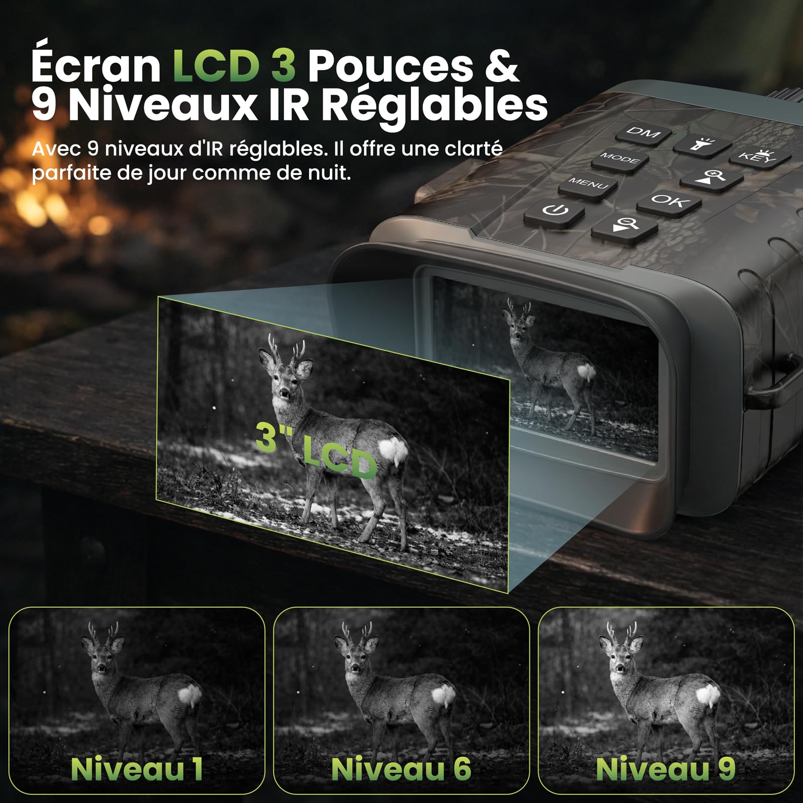 VOOPEAK Jumelles Vision Nocturne avec Télémètre – Vidéo 4K, Zoom Numérique 18X, Batterie Rechargeable 5000mAh, Carte 64Go, Télémètre 1000m & Portée 600m pour Chasse, Observation Faune