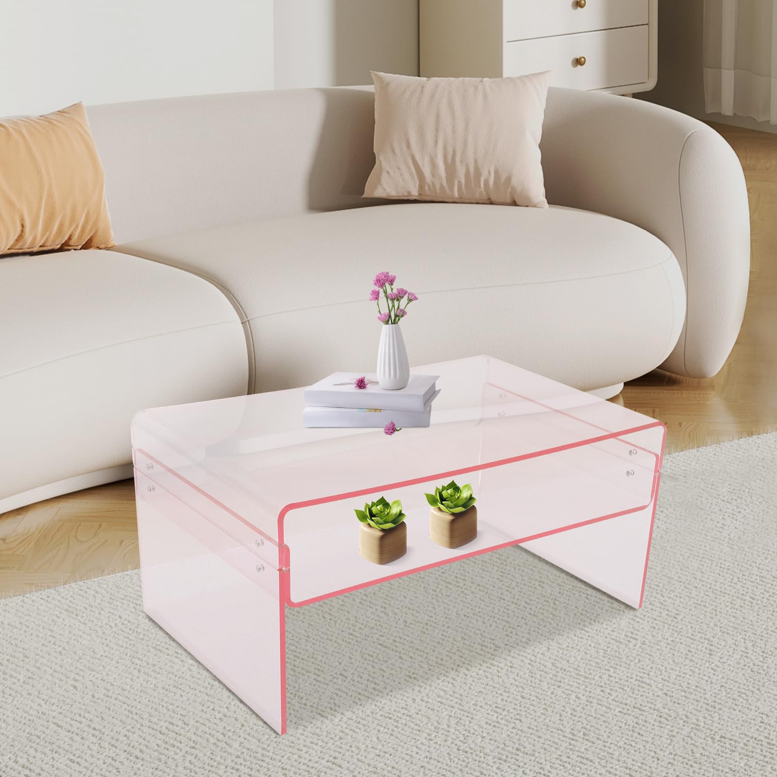 Akrylowy stolik pomocniczy stolik kawowy 80 x 50 x 38 cm 2-stopniowy różowy