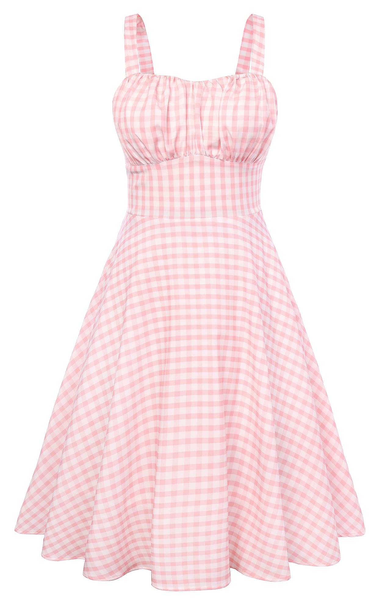 Belle Poque Women's White - Pink Gingham Vintage Floral Dress For 2026 Summer A-Line Sleeveless Flowy Midi Elegant Wedding Guest Cocktail Dress, S