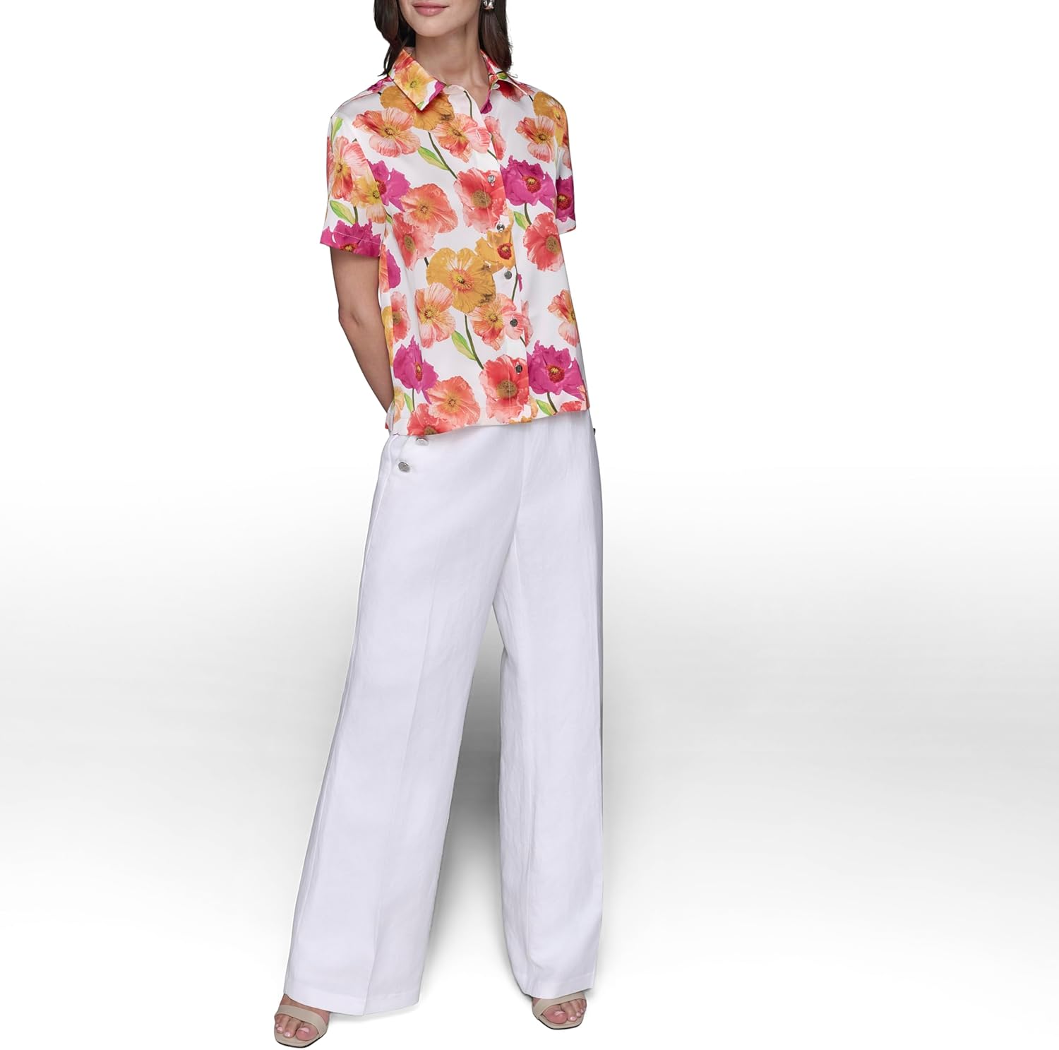 Karl Lagerfeld Womens Short Sleeve Printed Button Down - Image 2