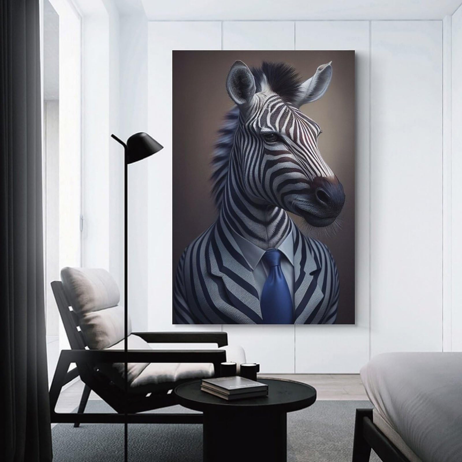 Junmoney Zebra in Suit Animal Fashion Room Decor Wall Art, 12x18inch(30x45cm), for Bedroom, Guest Room Or Reading Nook, Home Artwork with A Soft Interior Feel