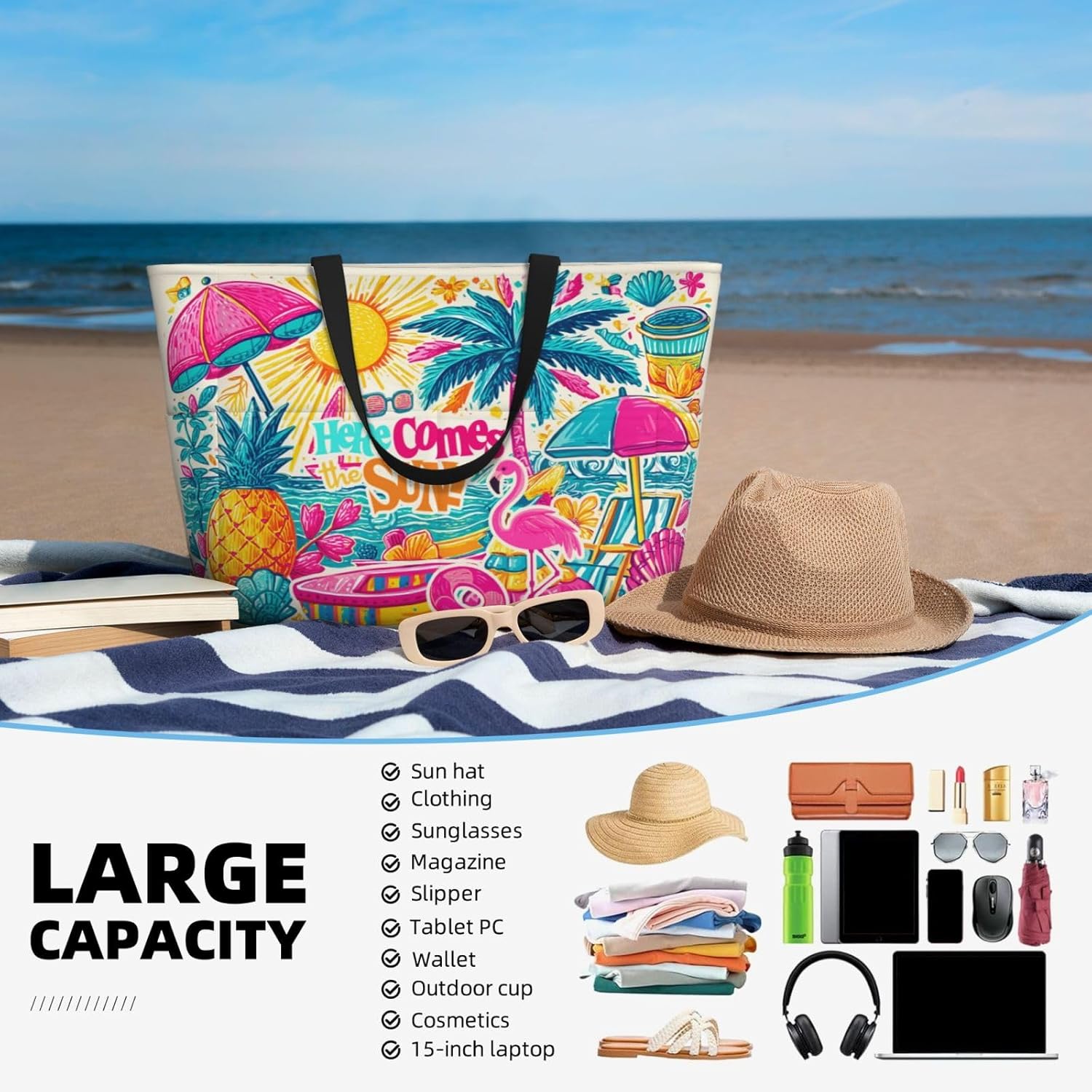 Beach Bags for Women Large Waterproof Sandproof Swim Pool Bag with Dry Wet Seperated Pocket Utility Tote Bag - Image 6