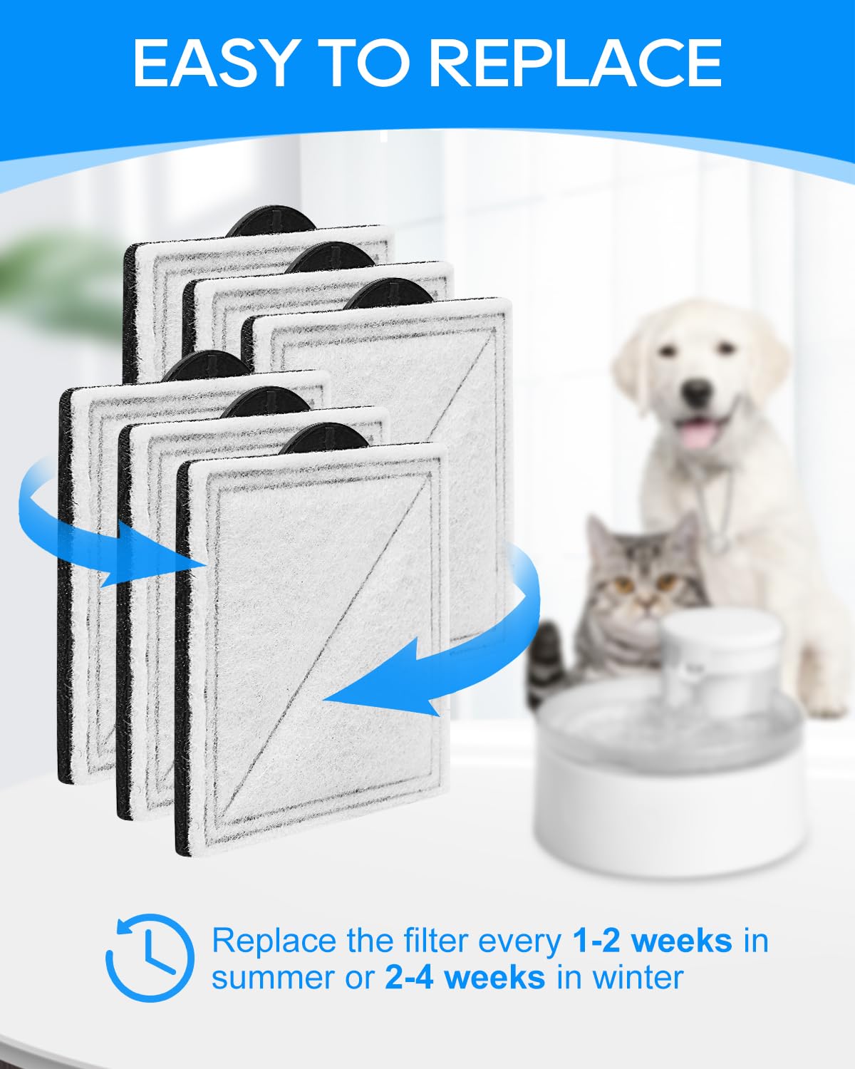 Paquete de 6 filtros de repuesto para fuente de gato compatibles con fuentes PetSafe Outlast sin bomba para mascotas, apto para fuente de agua Viva Cat de acero inoxidable, filtros