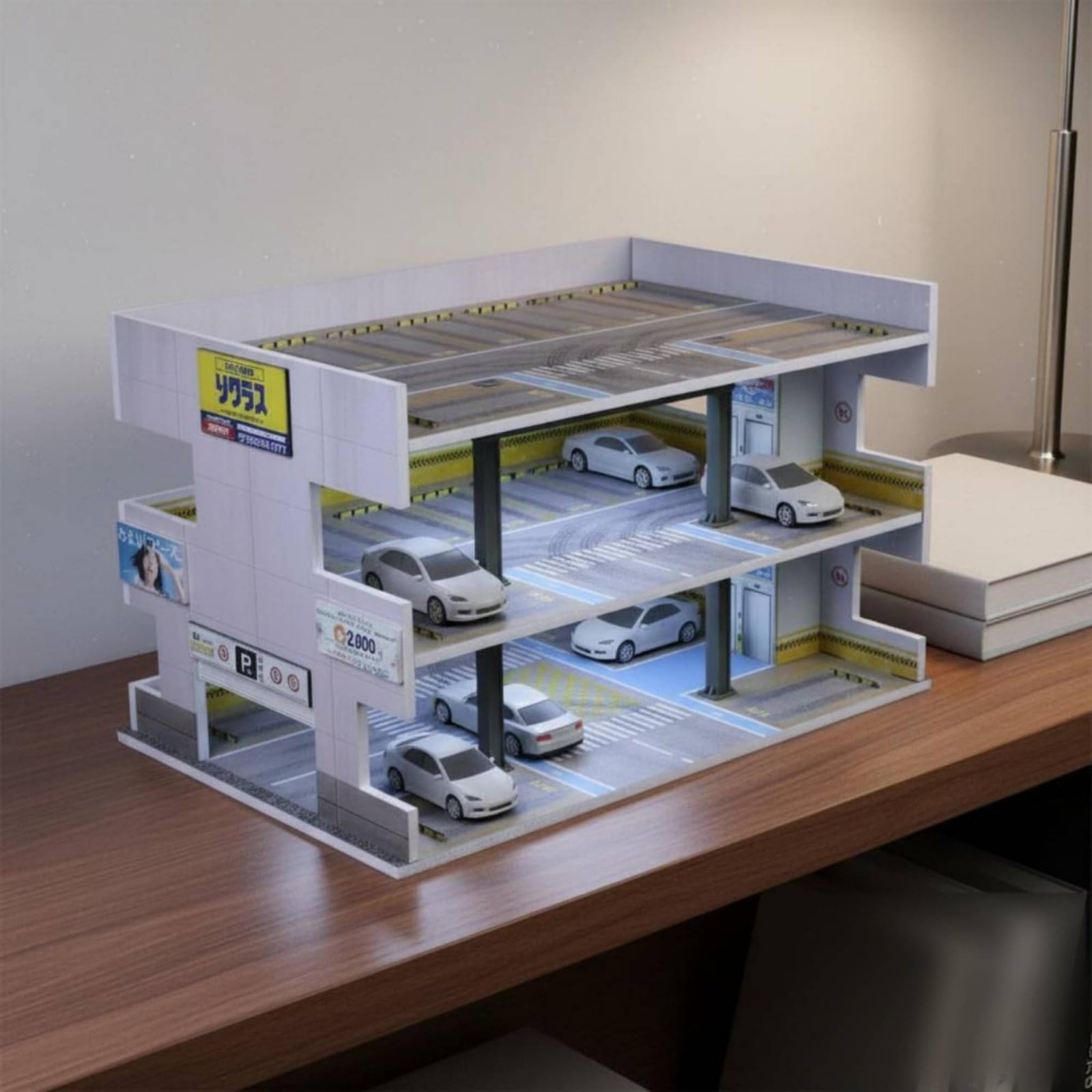 predolo Diorama Parcheggio 1:64 con Struttura a Livelli Garage LED Multistrato Realistico Modello Garage Illuminato per Appassionati di Modellismo, Scrivania, Parcheggio Multipiano Giapponese B