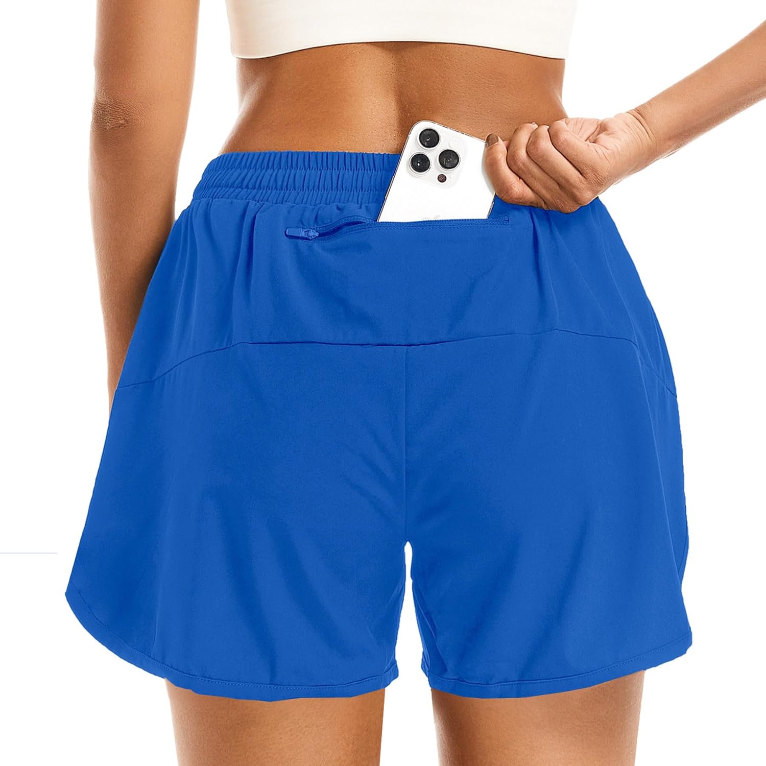 Women's 2 in 1 Athletic Running Shorts Quick Dry Workout Casual Gym Sweat Shorts Mesh Comfy Liner Zipper Pockets - Image 2