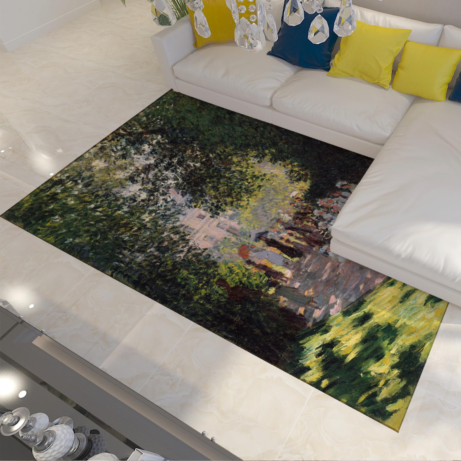 Tapis Claude Monet Le Parc Monceau vert d’été tapis d’entrée lavable 90x120cm