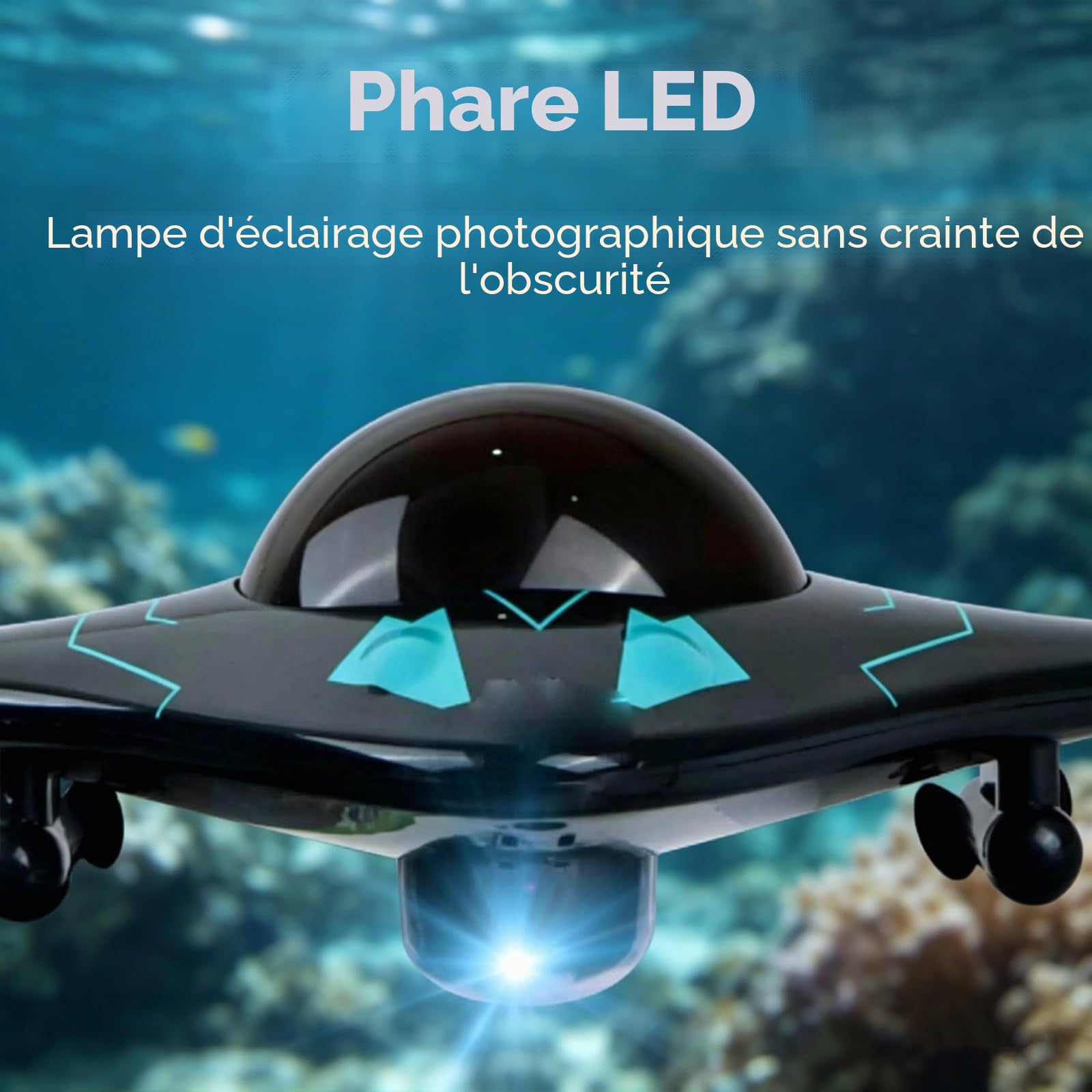 Drone Sous-marin App Control,Drone Sous-marin Radiocommandé avec 10M Caméra hd et lumières LED,Angle de Caméra Réglable,pour l'exploration Sous-marine et les Jouets pour Adultes (noir)