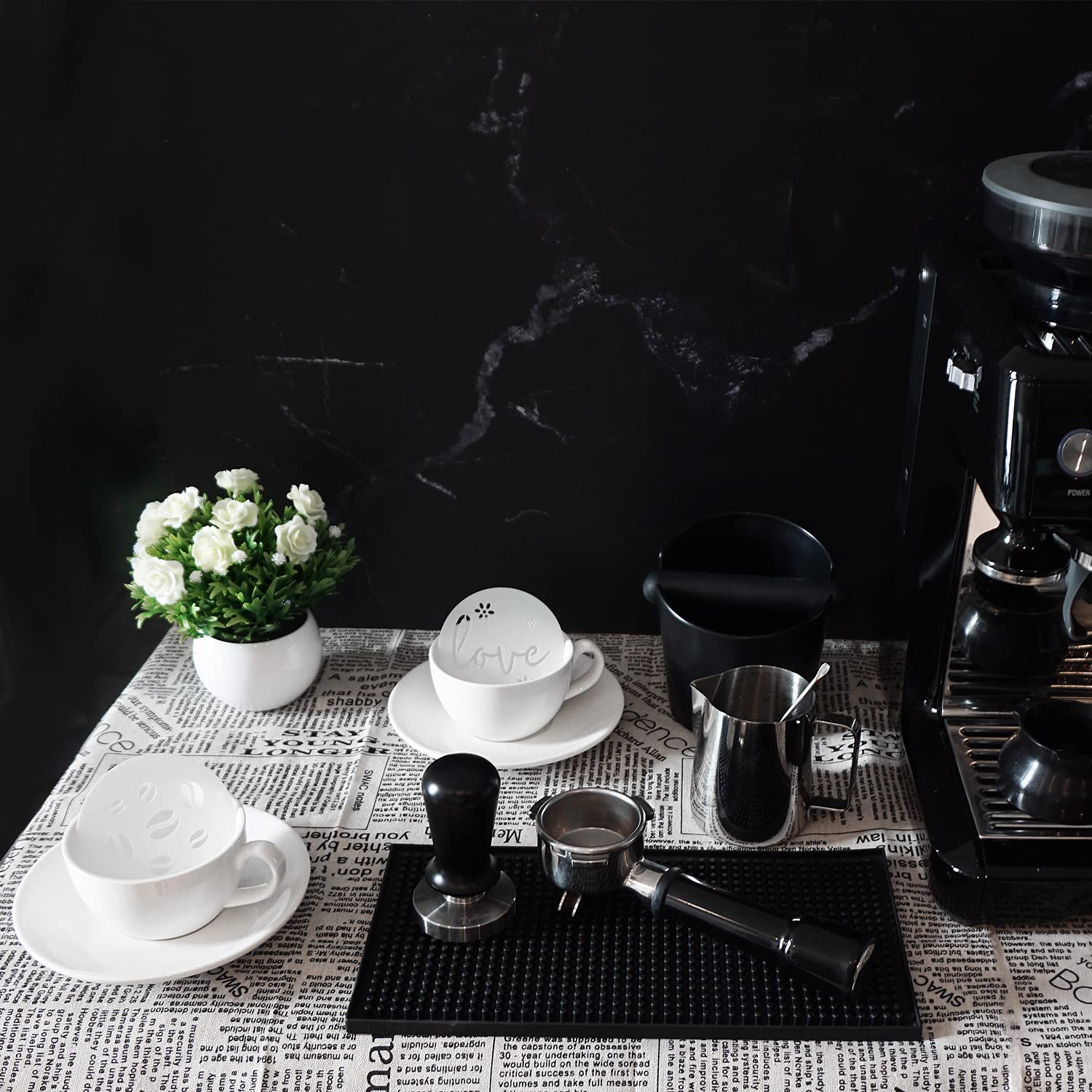 Boîte à Café En Silicone Avec Tapis De Tamper Antidérapant - Ensemble Accessoires Barista Noir Pour Machine à Expresso