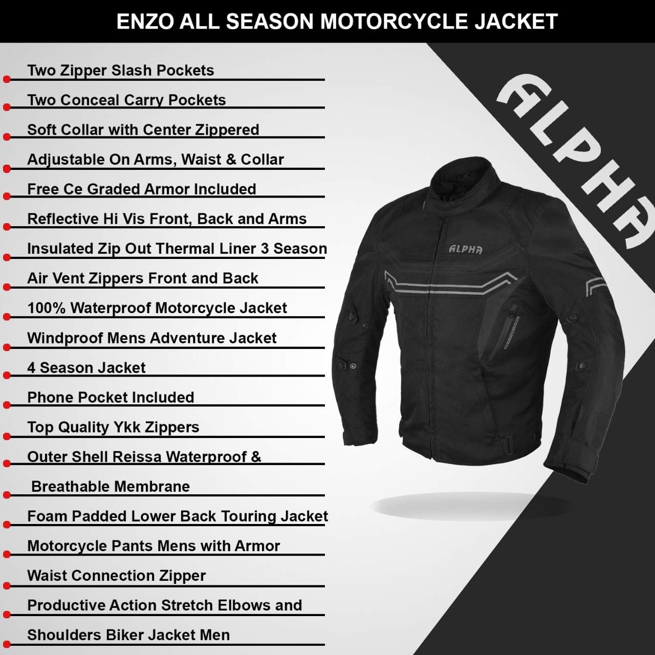 Alpha UNISEX-ADULT Motorcycle Jacket : Automotive