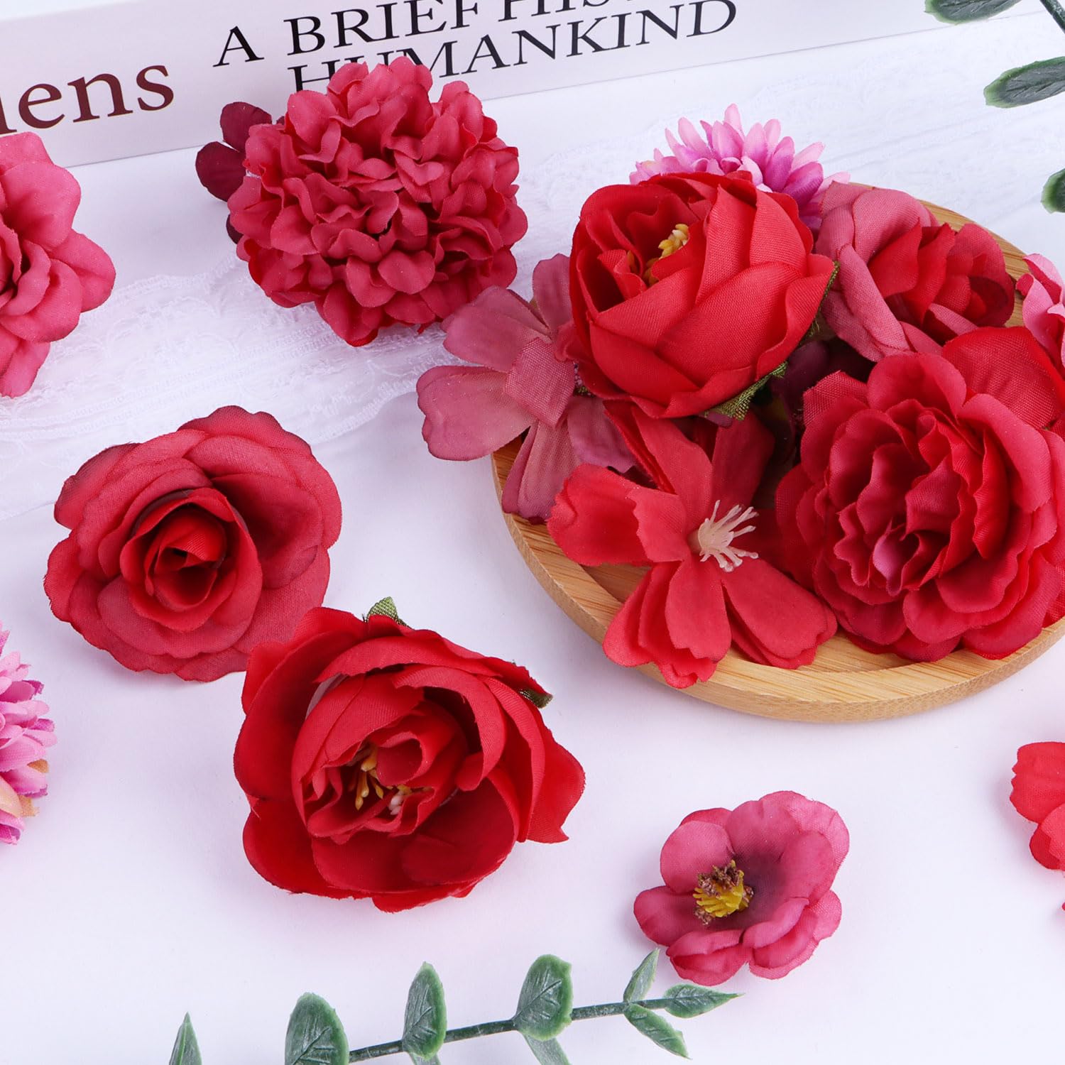 40 Pezzi Fiori Finti Stoffa Per Decorazioni – Mix 10 Stili Bianco E Rosa, Piccoli Per Fai Da Te - 3