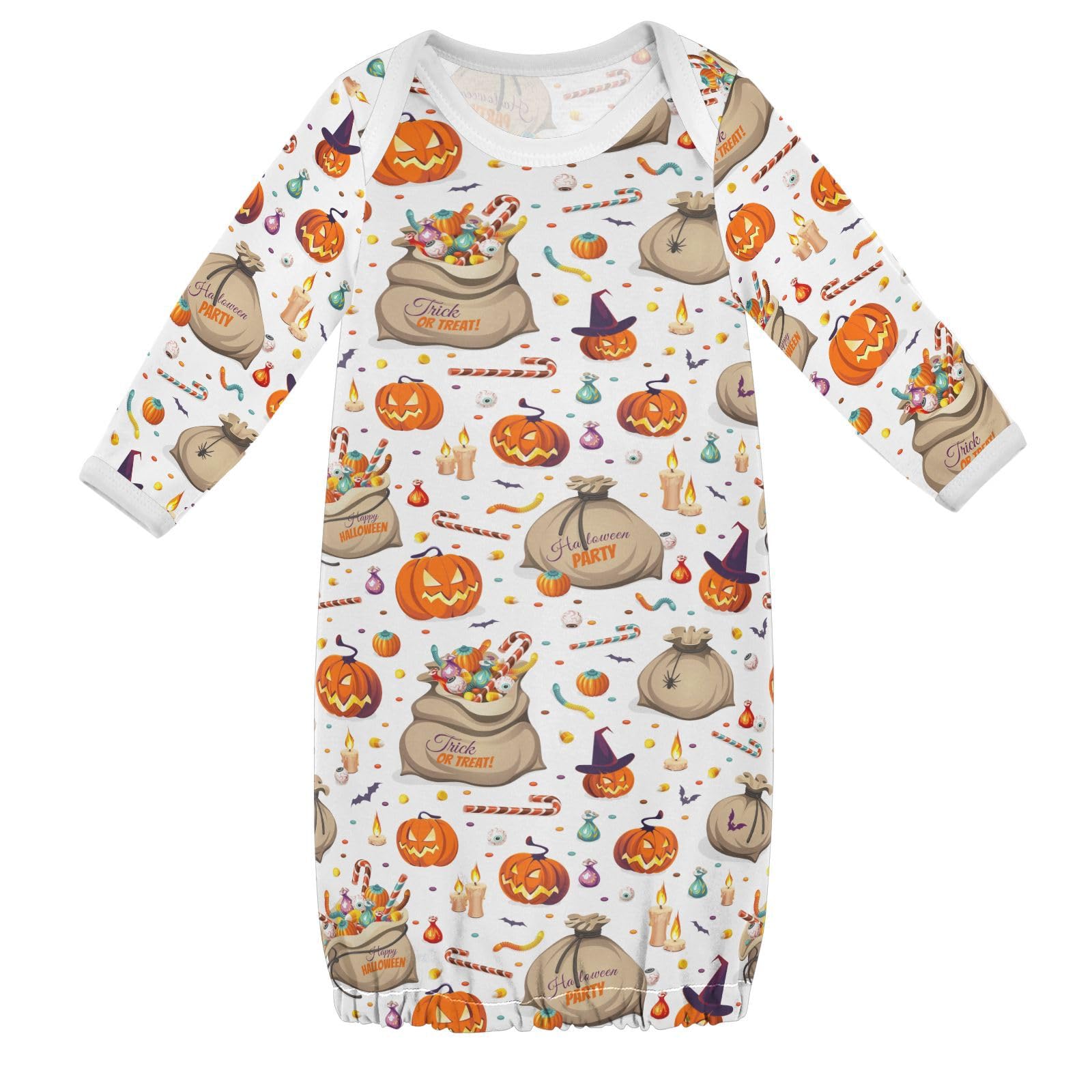 WIFIU Halloween Sweets Candy Baby Girls Boys Sleeper Gown Cotton Nightgown Long Sleeve, Jack-o'lantern Baby Nightdress Sleeping Clothes for Newborn 0-3 Months Multicolor