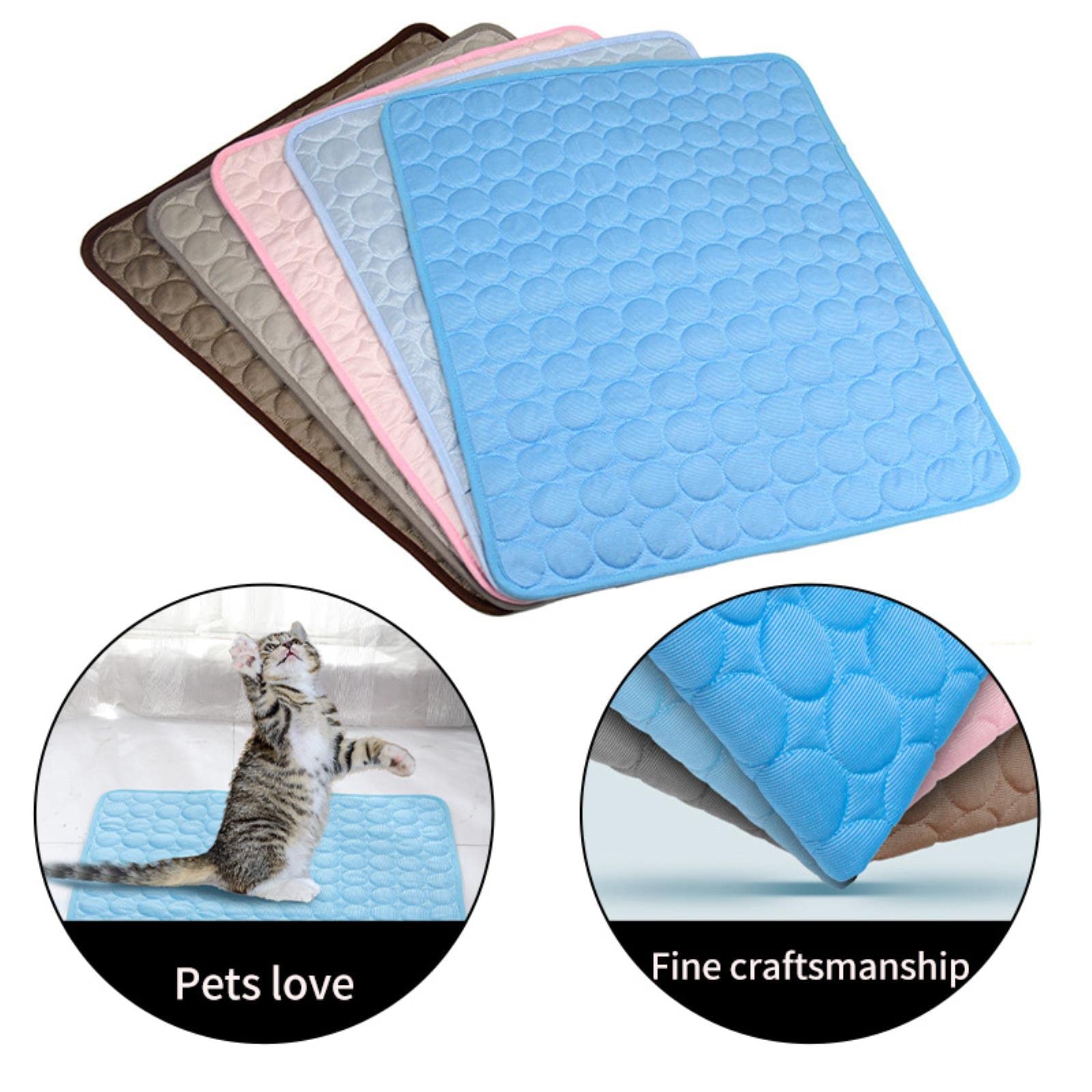 KOOBS Hundedecke Hundekühler Atmungsaktive Decke Ice Seidenkissen Waschbarer Kissen Sommerkissen Hund Und Katzendecke-Blue,L 70X55Cm