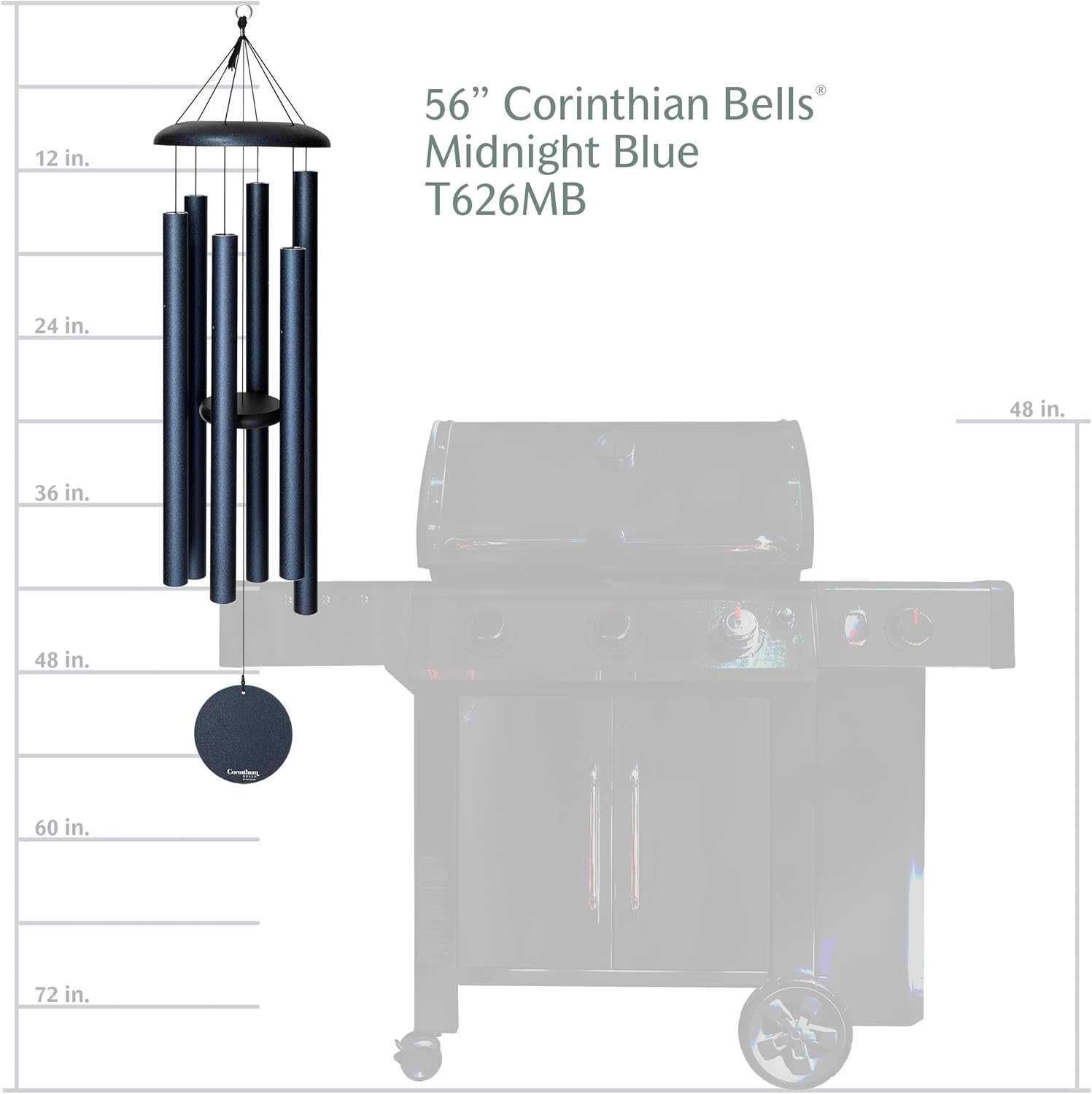 Corinthian Bells by Wind River - 56 inch Midnight Blue Wind Chime for Patio, Backyard, Garden, and Outdoor Decor (Aluminum Chime) Made in The USA