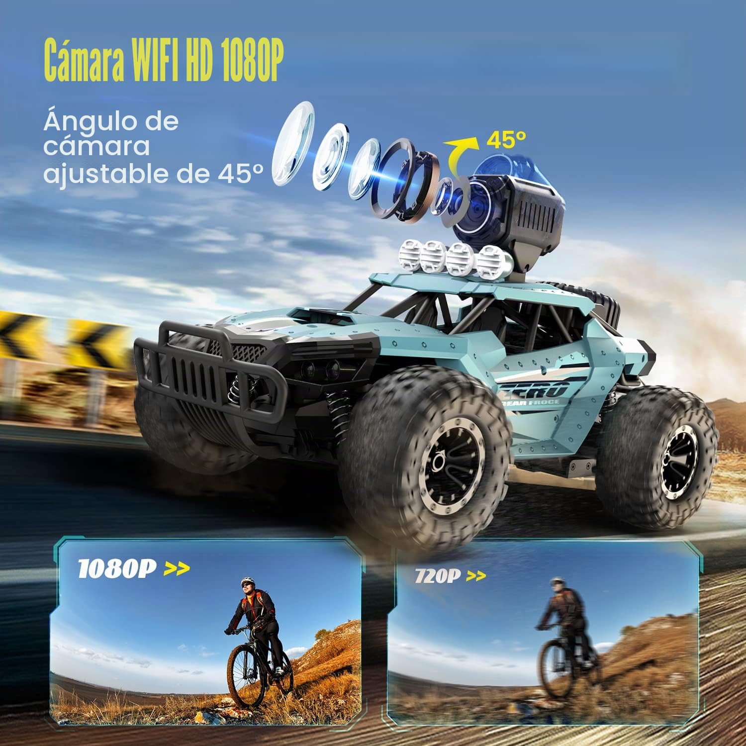 DEERC Coche teledirigido 1:16 RC Truck con cámara de 1080P, transmisión WiFi de 2,4 GHz, 2 baterías, 60 Minutos de Tiempo de reproducción, para Adultos y niños (36 W)