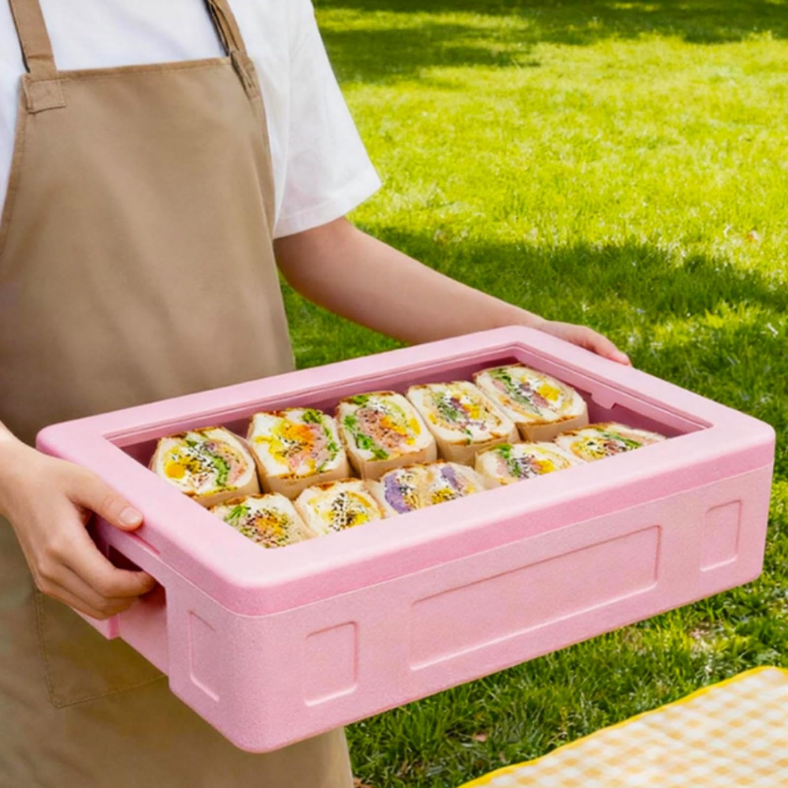 Baoblaze Contenedor Isotérmico Caja Térmica Portátil Recipiente Aislante Portador de Alimentos con Diseño Rectangular y Tapa Visible para Conservación Térmica, Naranja