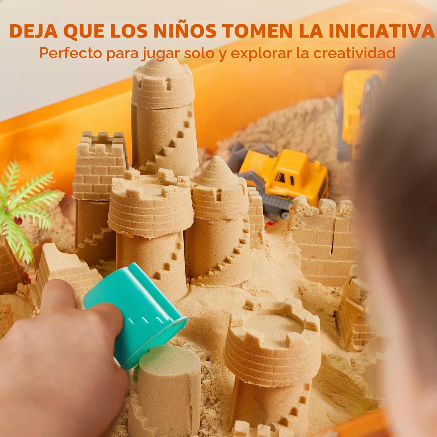 Klever Kits Caja sensorial de construcción para niños pequeños con Piedras Que Brillan en la Oscuridad, arenero con Tapa, Kit para Construir Castillos, Actividades de Aprendizaje Preescolar