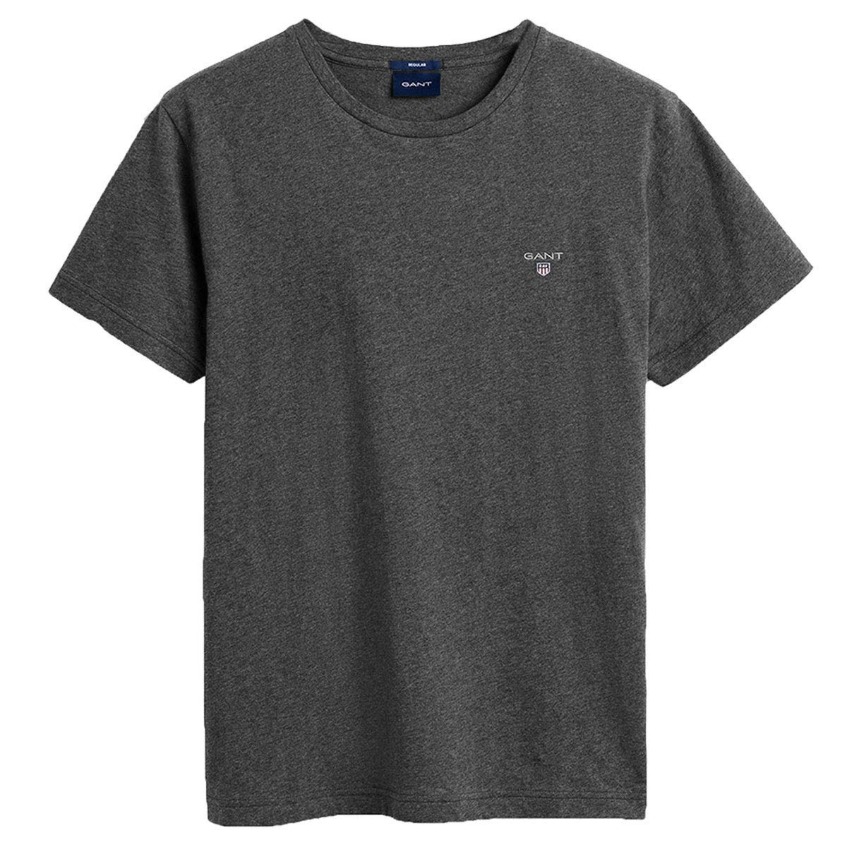 Gant Men's Antracit Melange Reg Shield Ss T-Shirt, Antracite Melange, Xxl