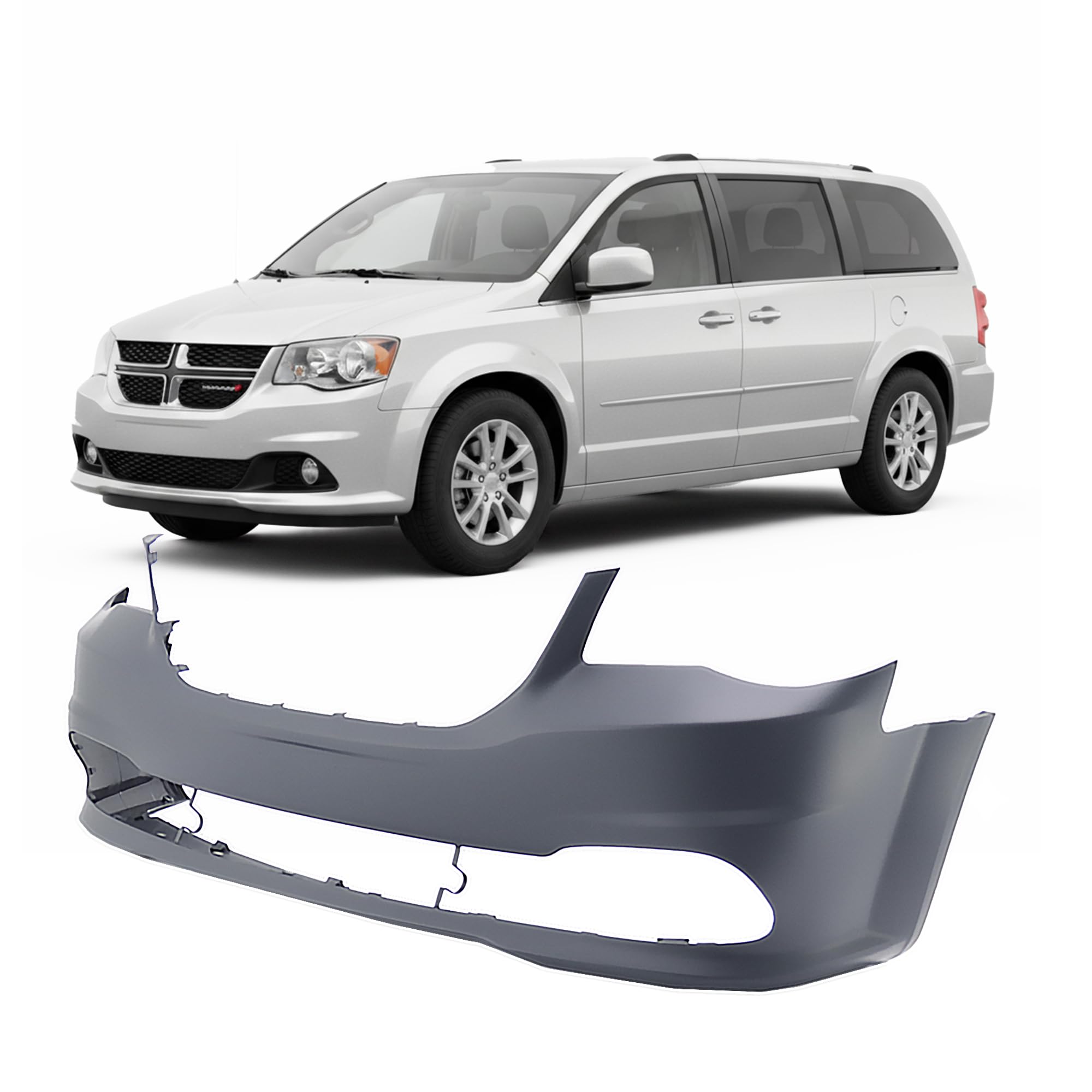 FitParts Compatible With Front Bumper Cover 2011-2018 Dodge Grand Caravan Blacktop Crew GT SXT Canada Value Package. New Primed. With Fog Light Holes CH1000A02 2012 2013 2014 2015 2016