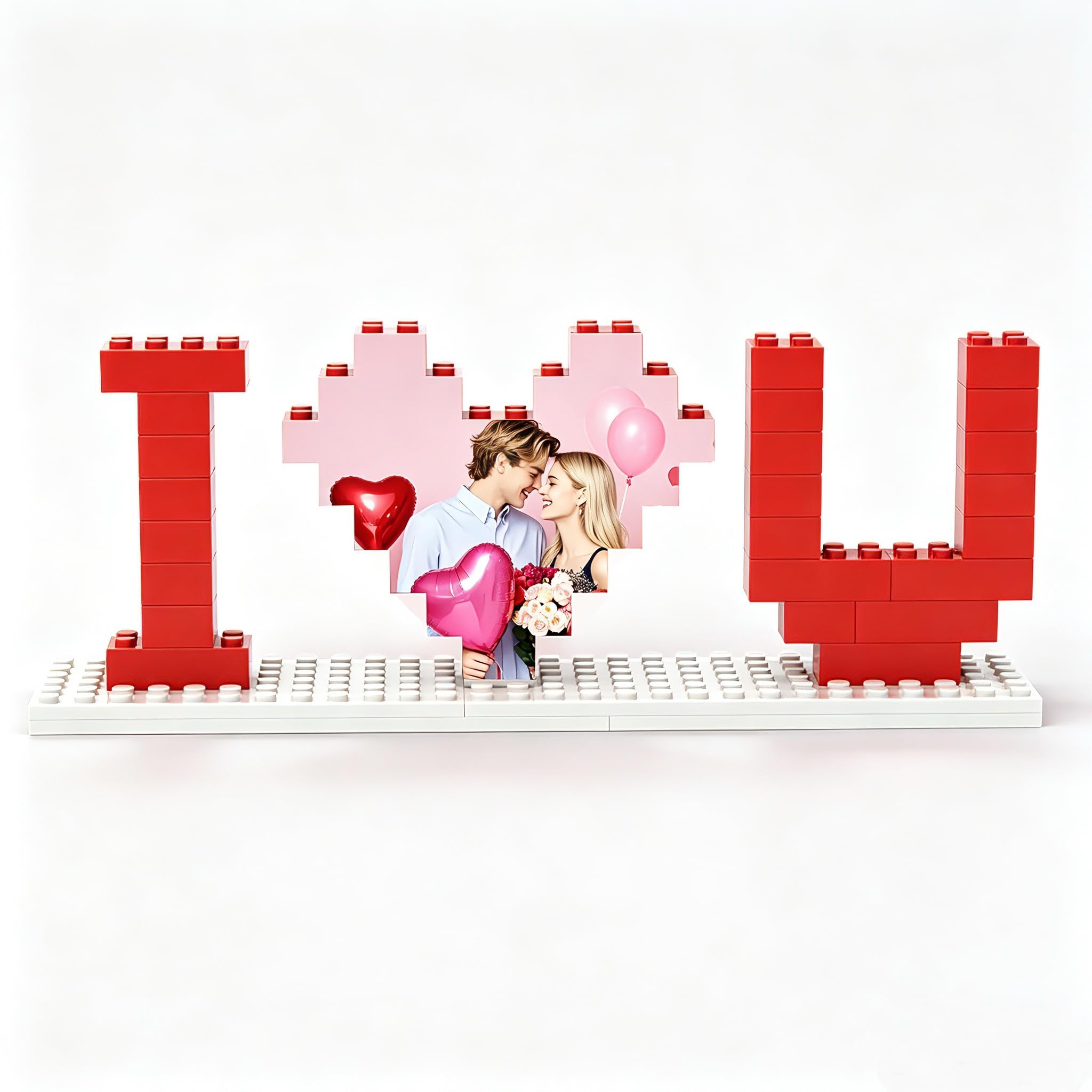 toyofmine Personalized Building Brick Photo Block I Love You Brick Puzzles Heart Shaped Picture Home Decor Anniversary Valentine's Day Gifts for Boyfriend, Girlfriend, Couples