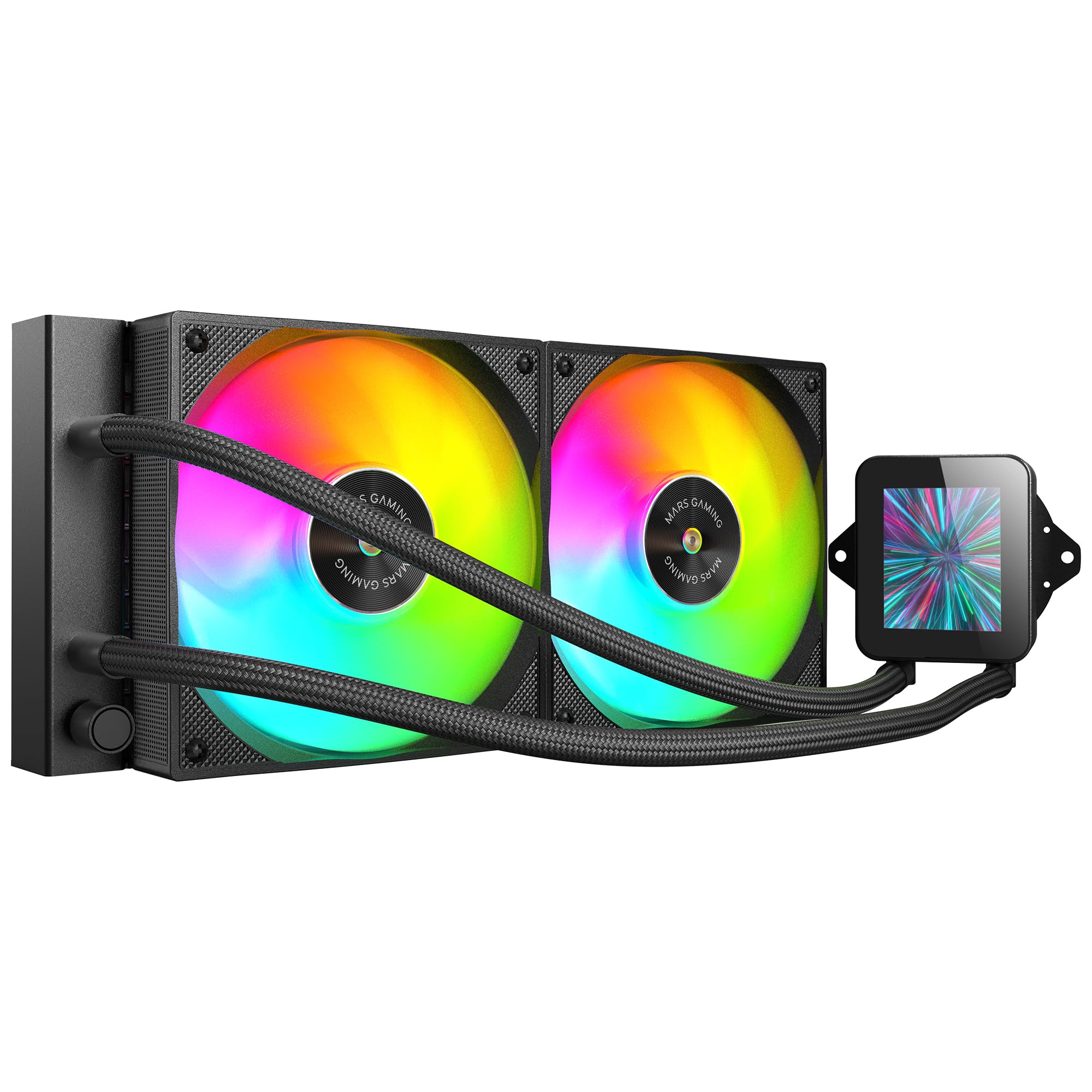 Mars Gaming ML-VISION240, Raffreddamento a Liquido AIO, TDP 500W, 2x Ventole ARGB con Nucleo in Rame e Alluminio FDB, Schermo LCD IPS 4:3 Rotazione a 360° e Software, Multisocket Universale, Nero