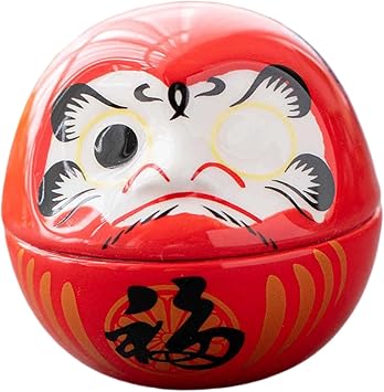 Small Ceramic Daruma Doll, Miniature Japanese Figure, Artistic Sculpture, Dharma Decoration for New Year, Red