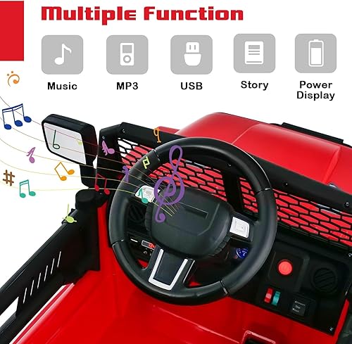 Miniatura 4 de OLAKIDS Camión de paseo para niños, vehículo eléctrico de 12 V con control remoto, juguete a batería para niños pequeños con 2 velocidades,