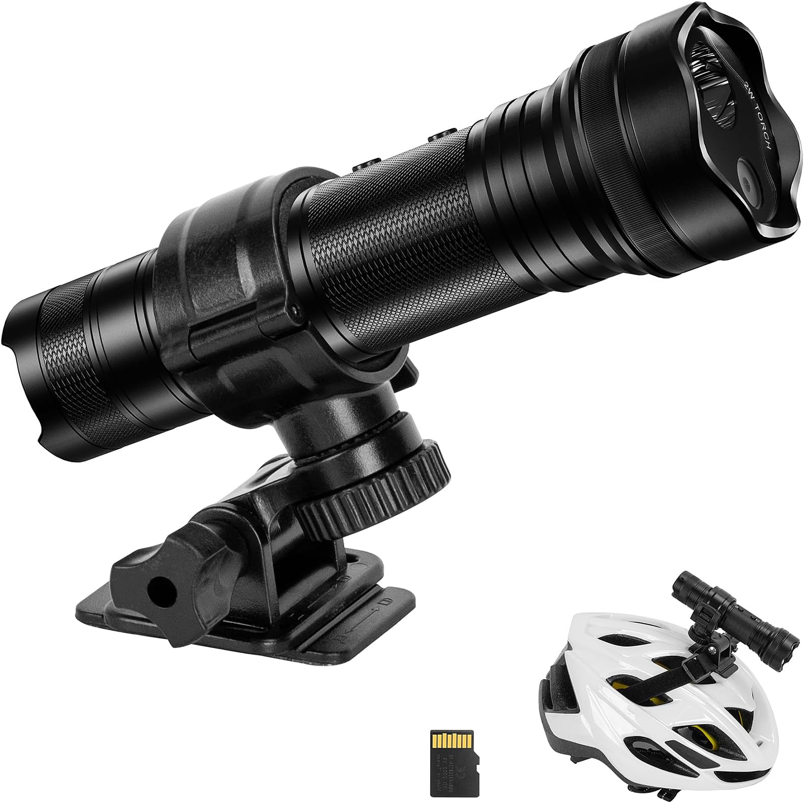 Outdoor Bike Helmet Camera, 3 in 1 Waterproof LED Flashlight Recorder, Suitable for Night Photo and Video Recording, Comes with 5 Adjustable Lights