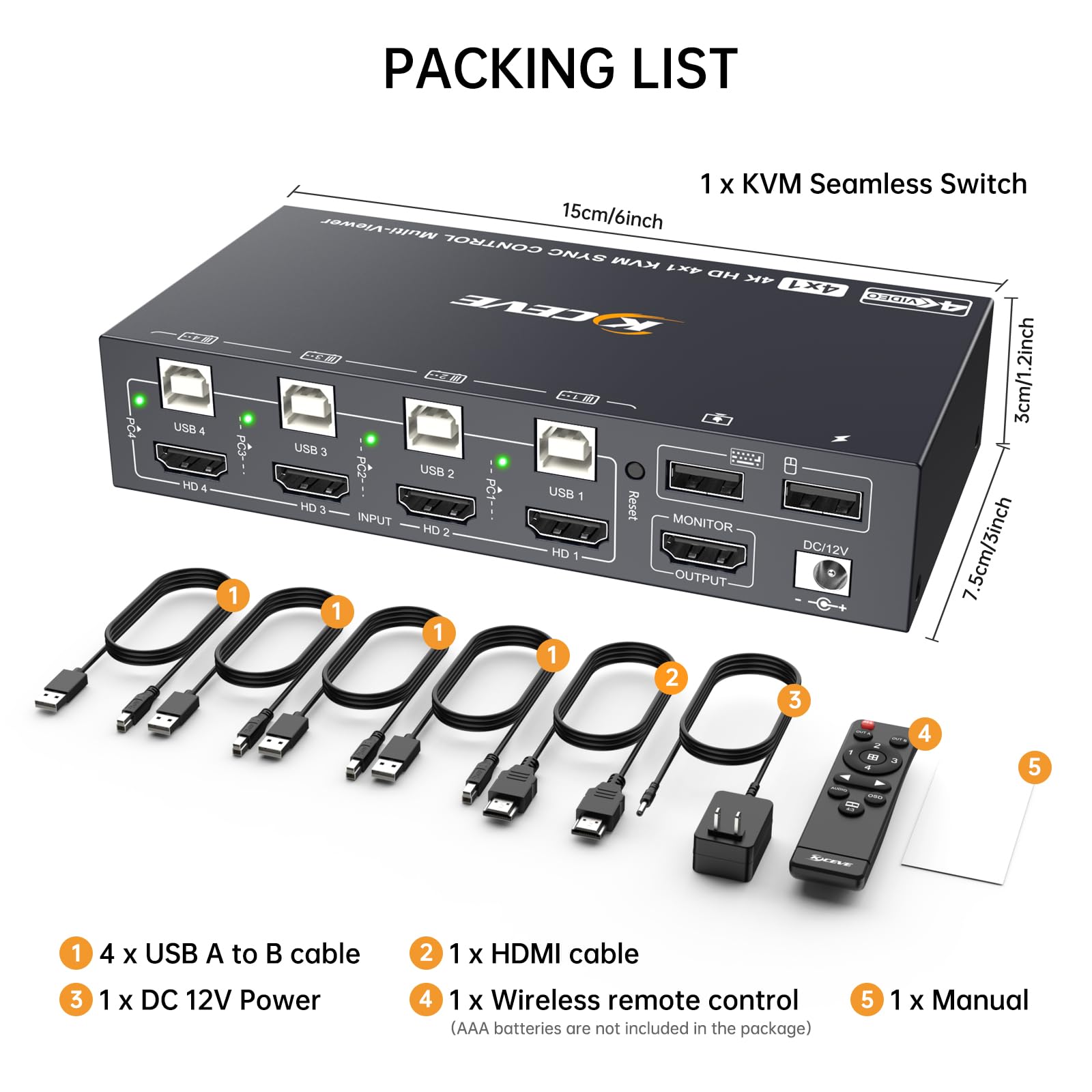 Quad View KVM Switch 4 Port HDMI, 4 Port Quad View KVM Switch | Multi Bildschirm, Gleichzeitig Anzeige, SYNC, Pip Mode, 4 PC 1 Monitor Mode, Wireless Remote(1080P 4 in 1 out KVM)